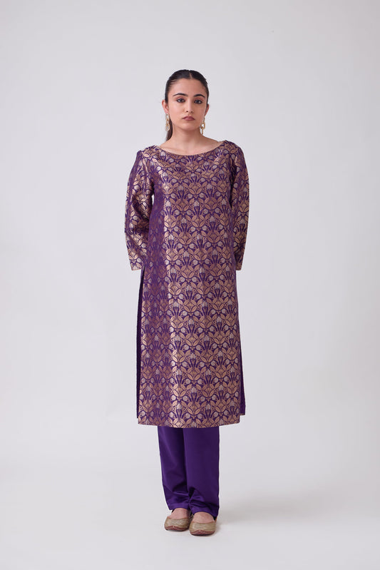 Kurta - Purple Silk Brocade