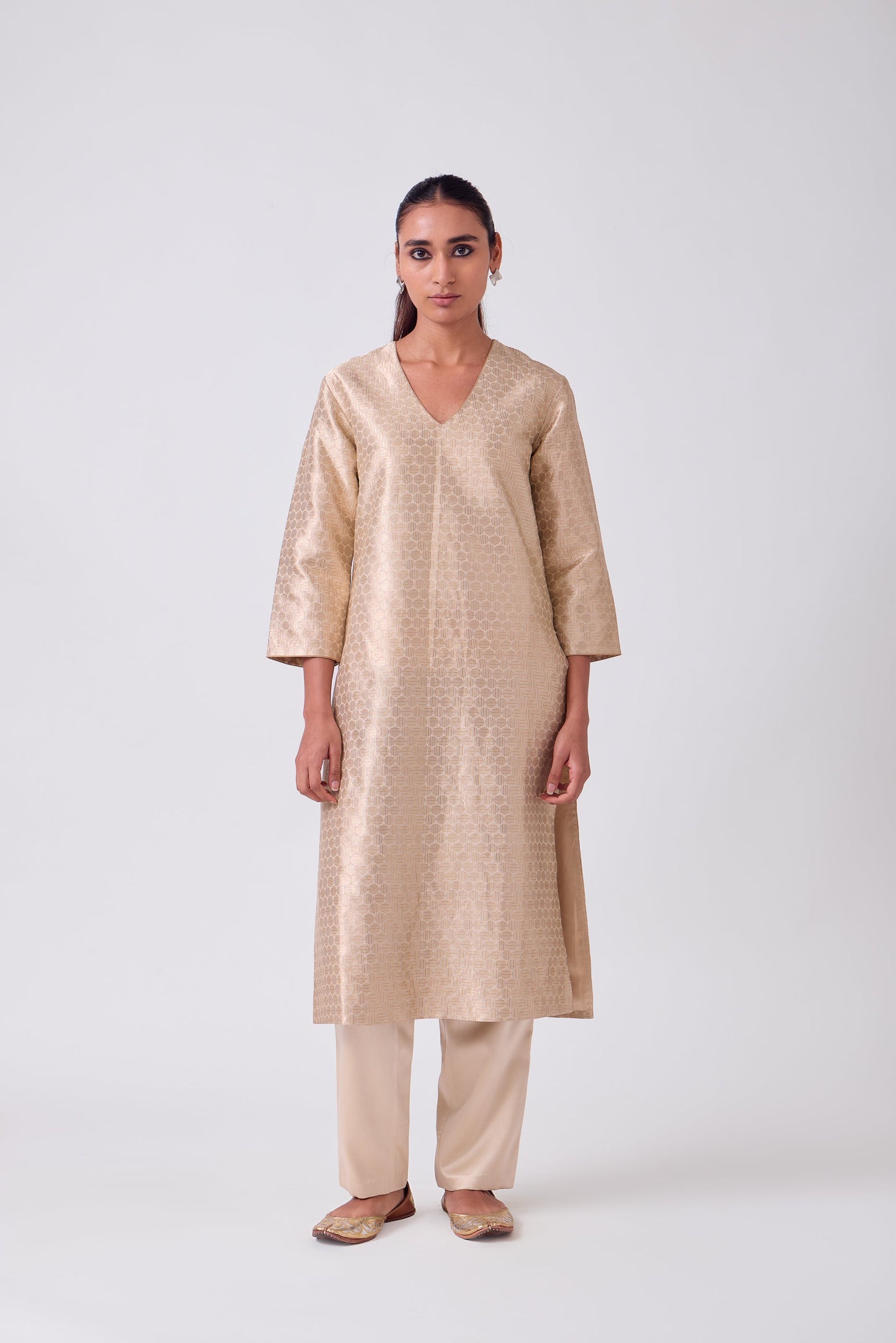 Kurta - Beige Silk Brocade