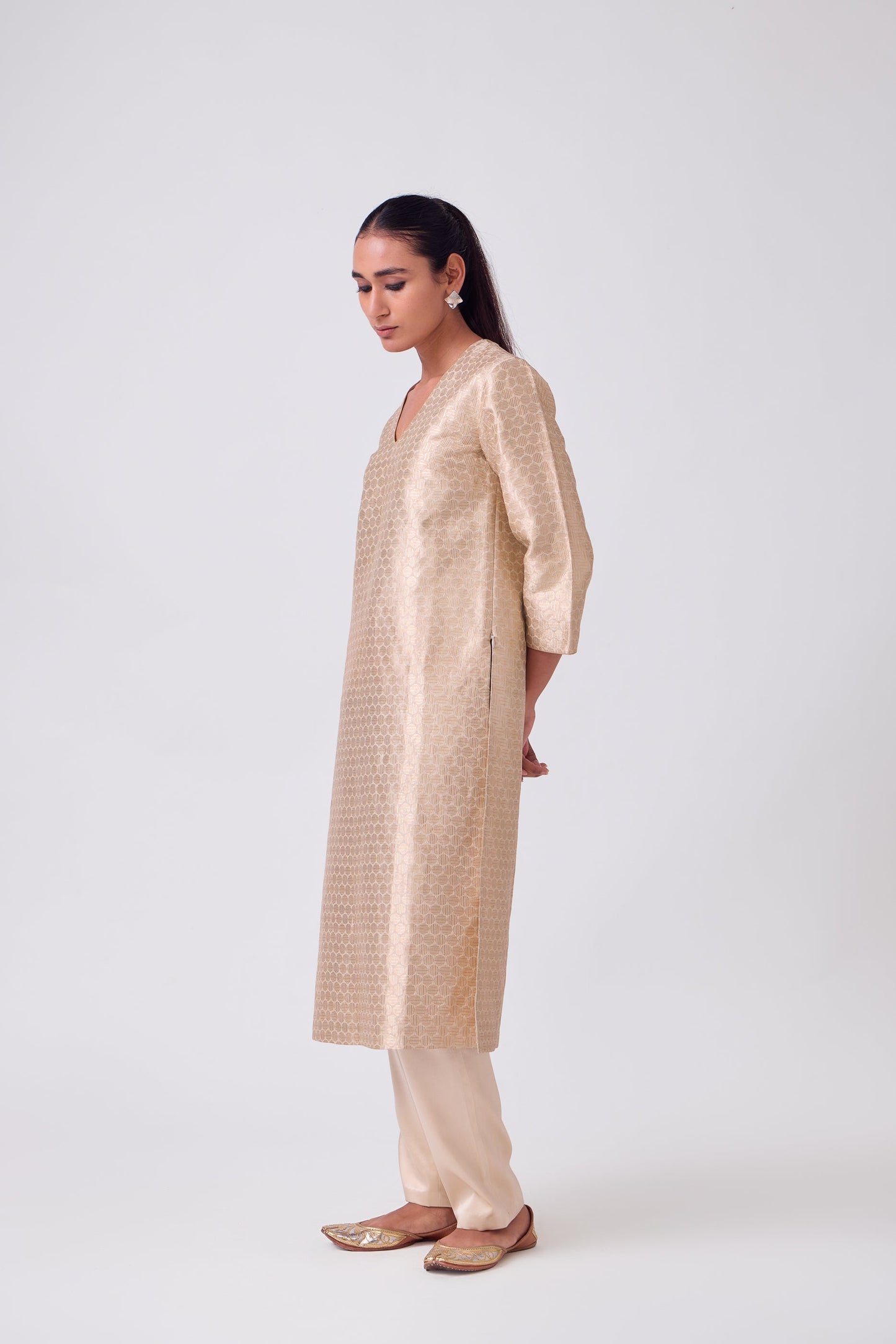 Kurta - Beige Silk Brocade
