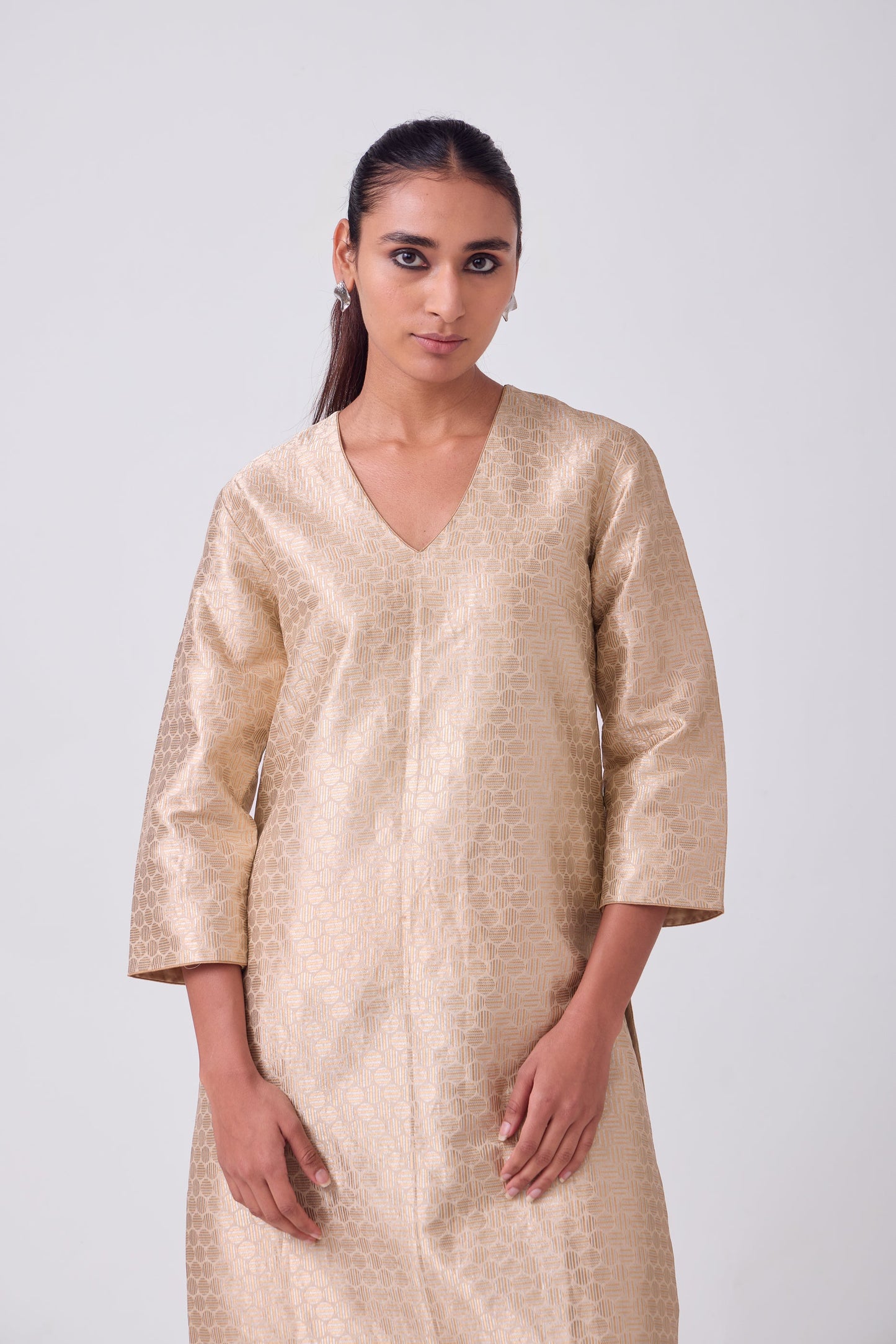 Kurta - Beige Silk Brocade