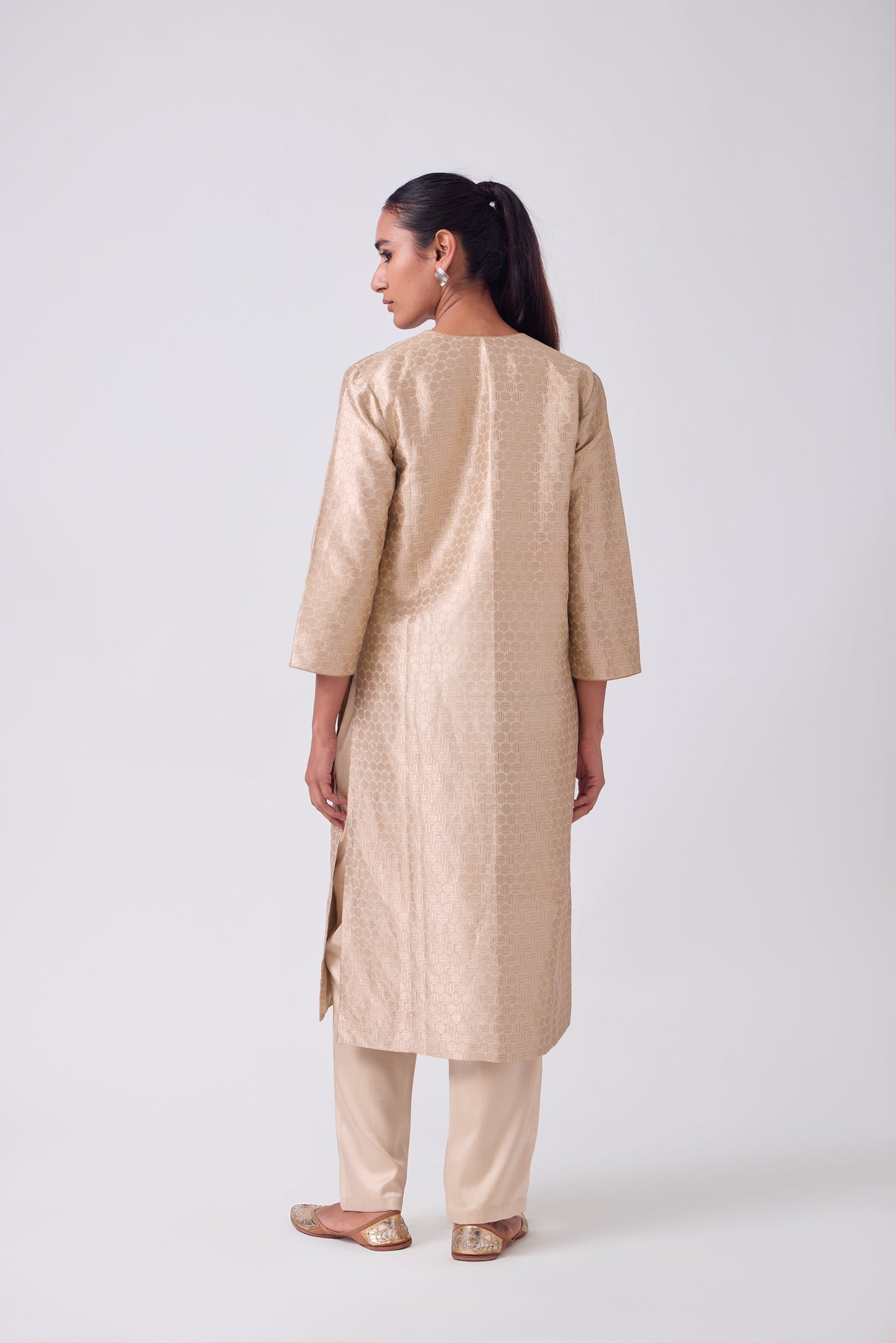 Kurta - Beige Silk Brocade