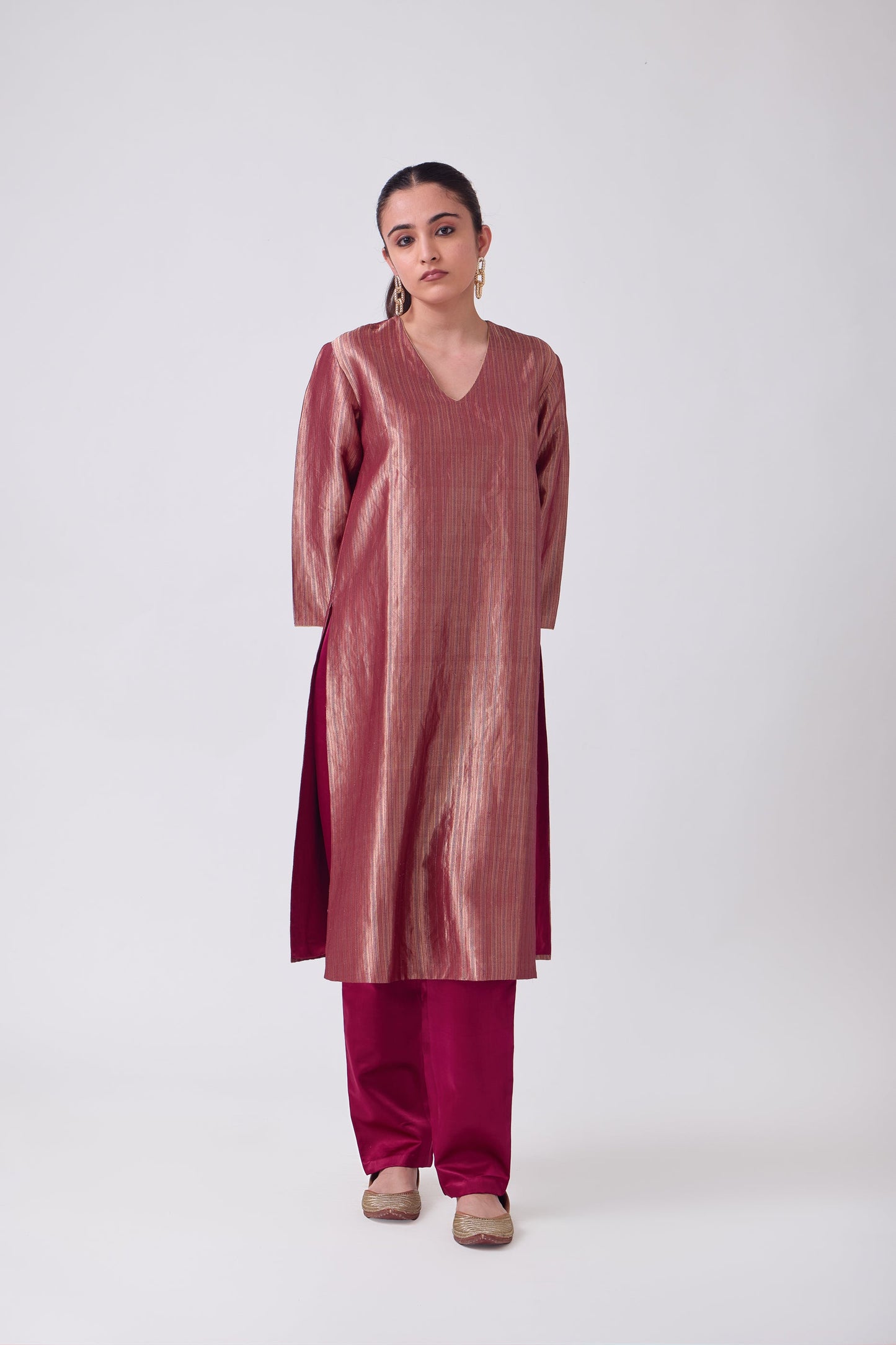 Kurta - Red Silk Brocade