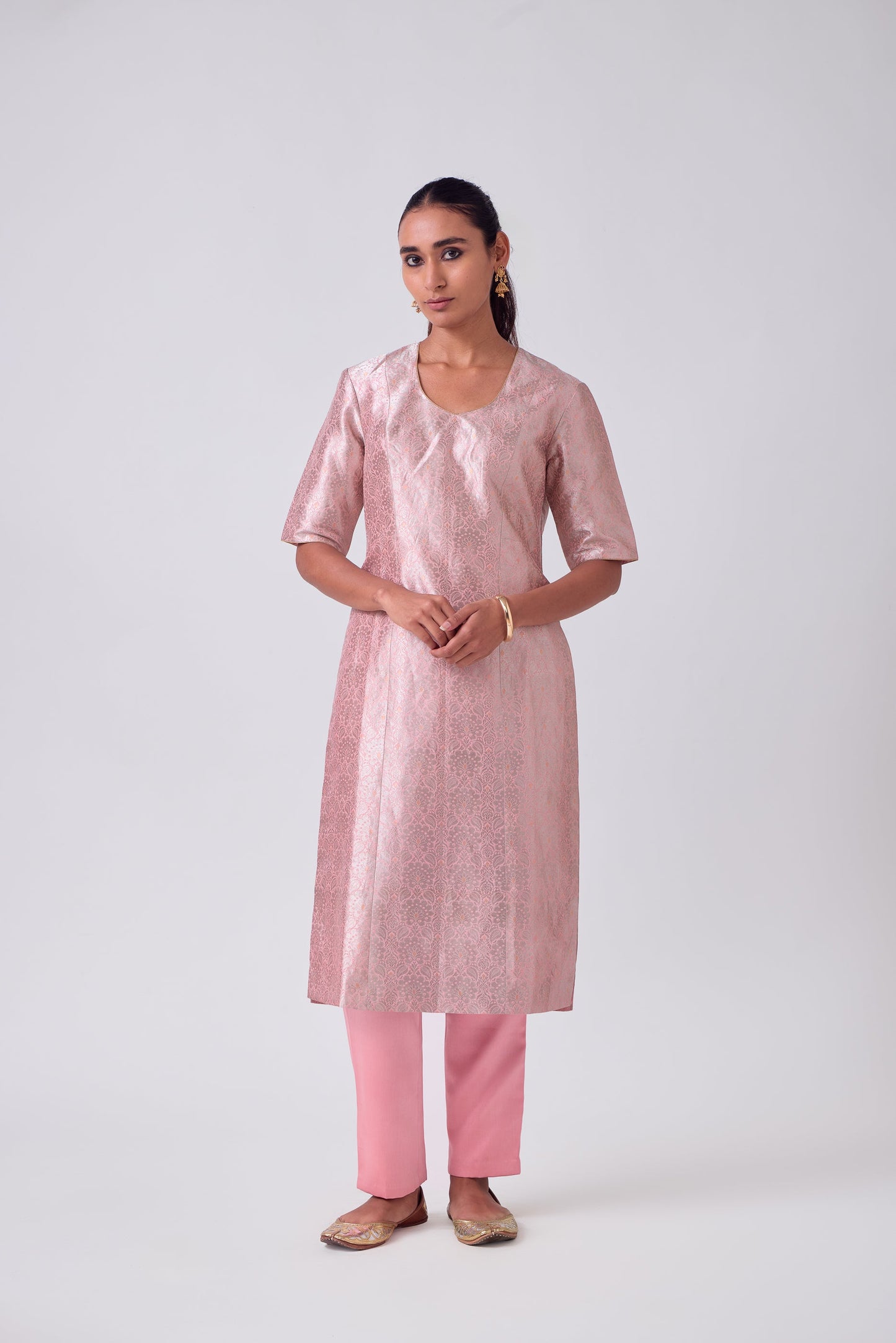 Kurta - Pink Silk Brocade