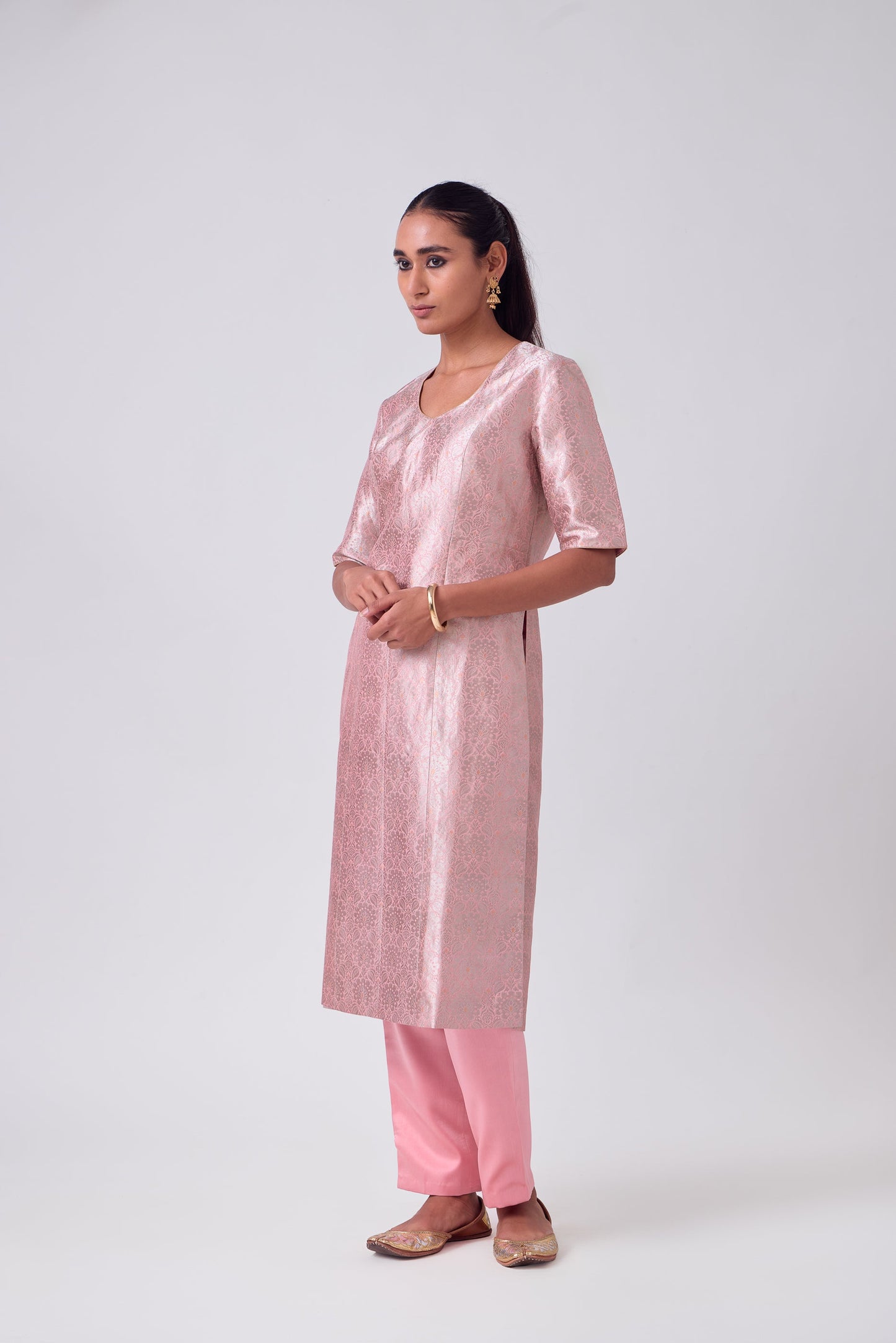 Kurta - Pink Silk Brocade