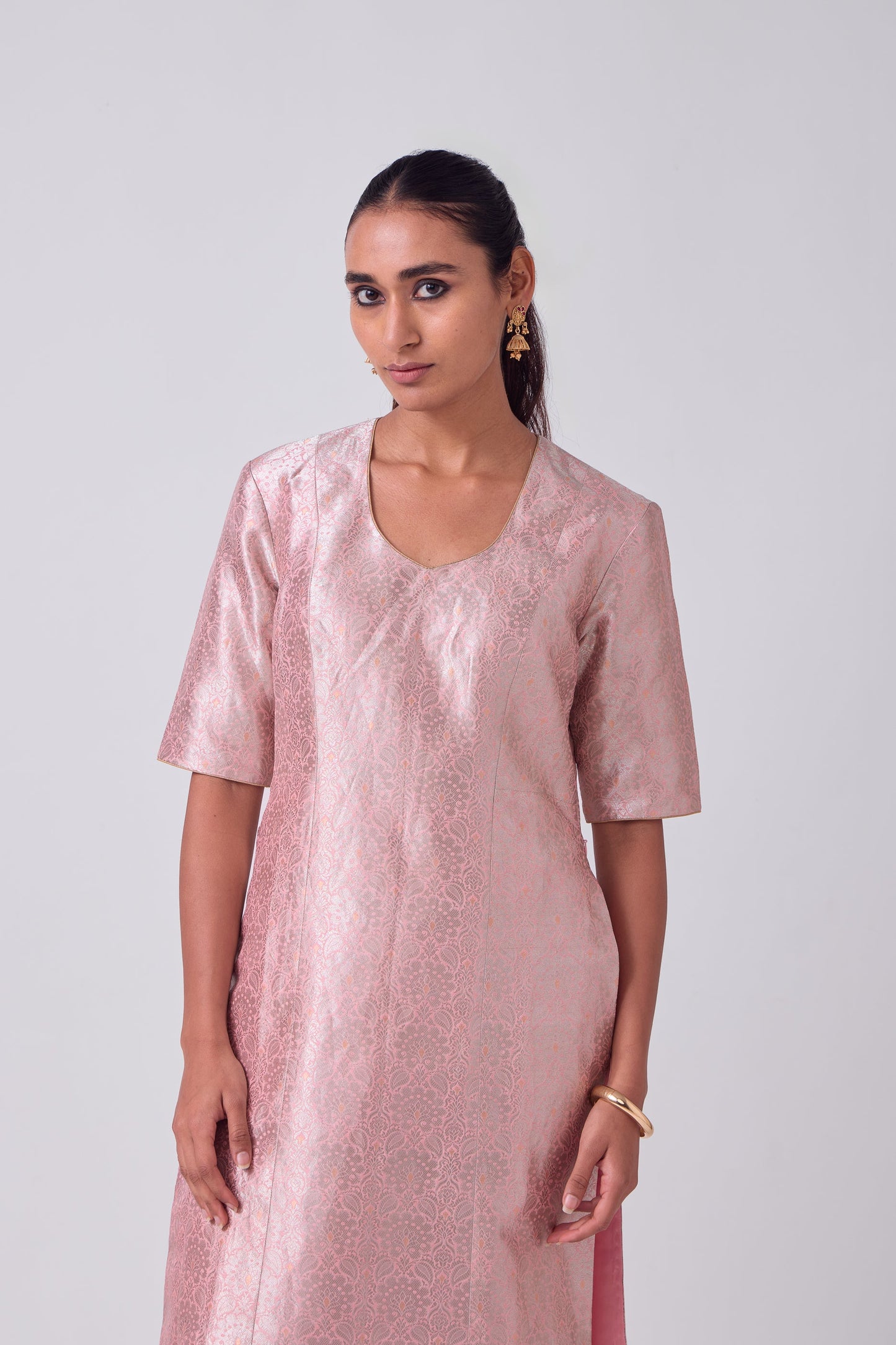 Kurta - Pink Silk Brocade