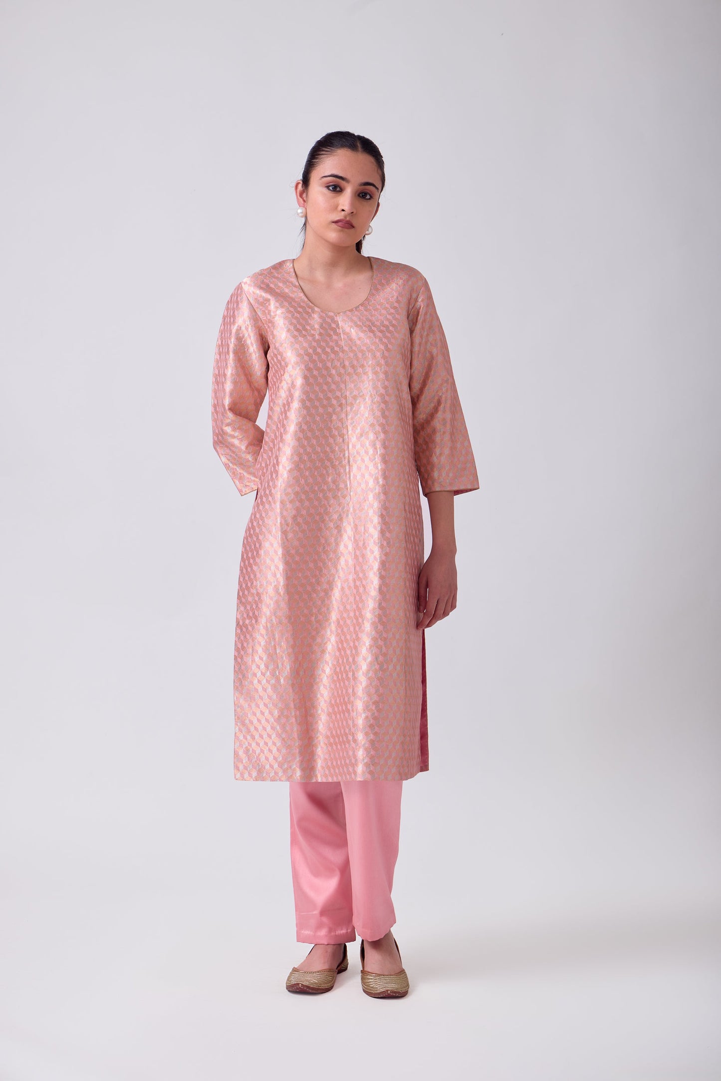 Kurta - Pink Silk Brocade