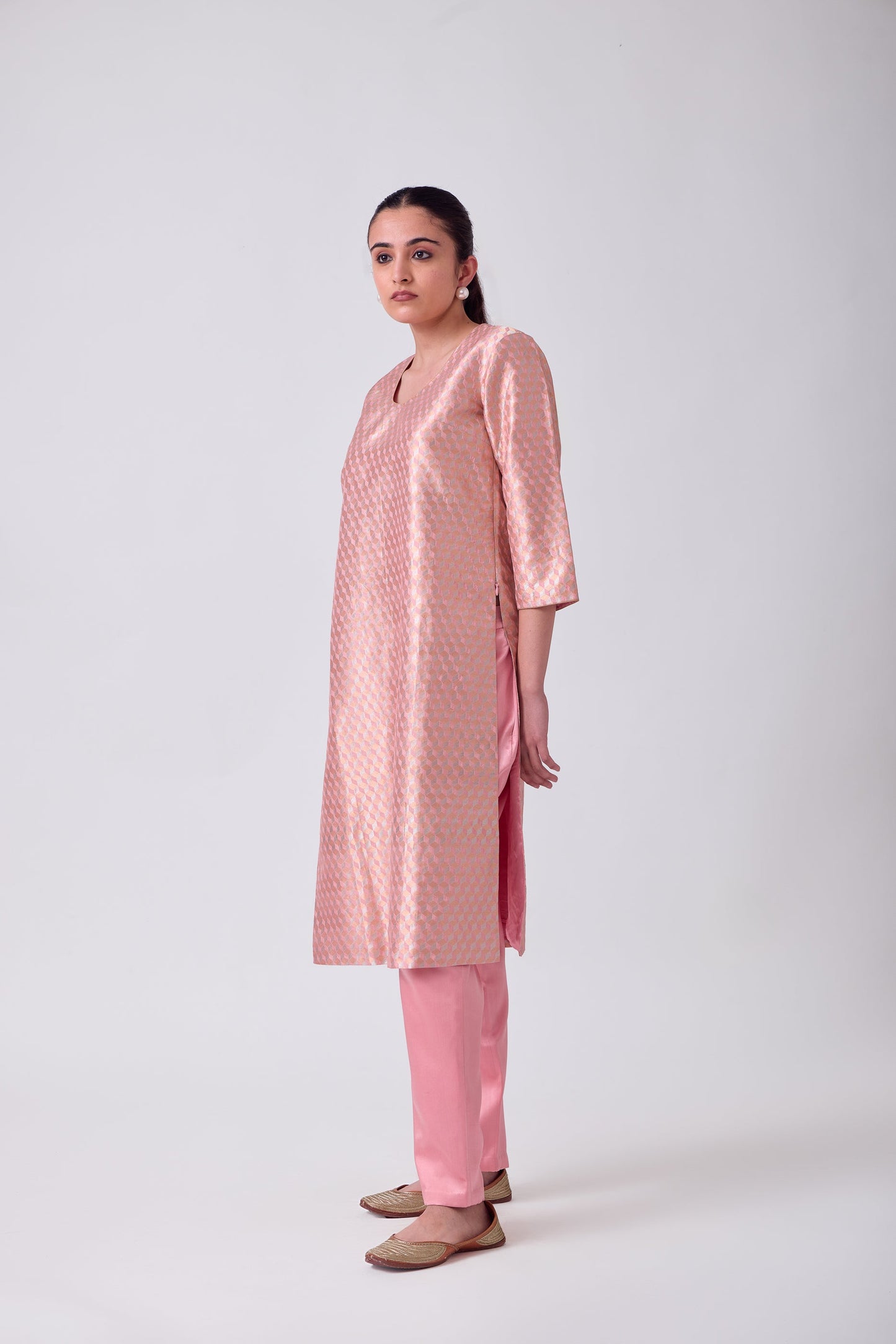 Kurta - Pink Silk Brocade
