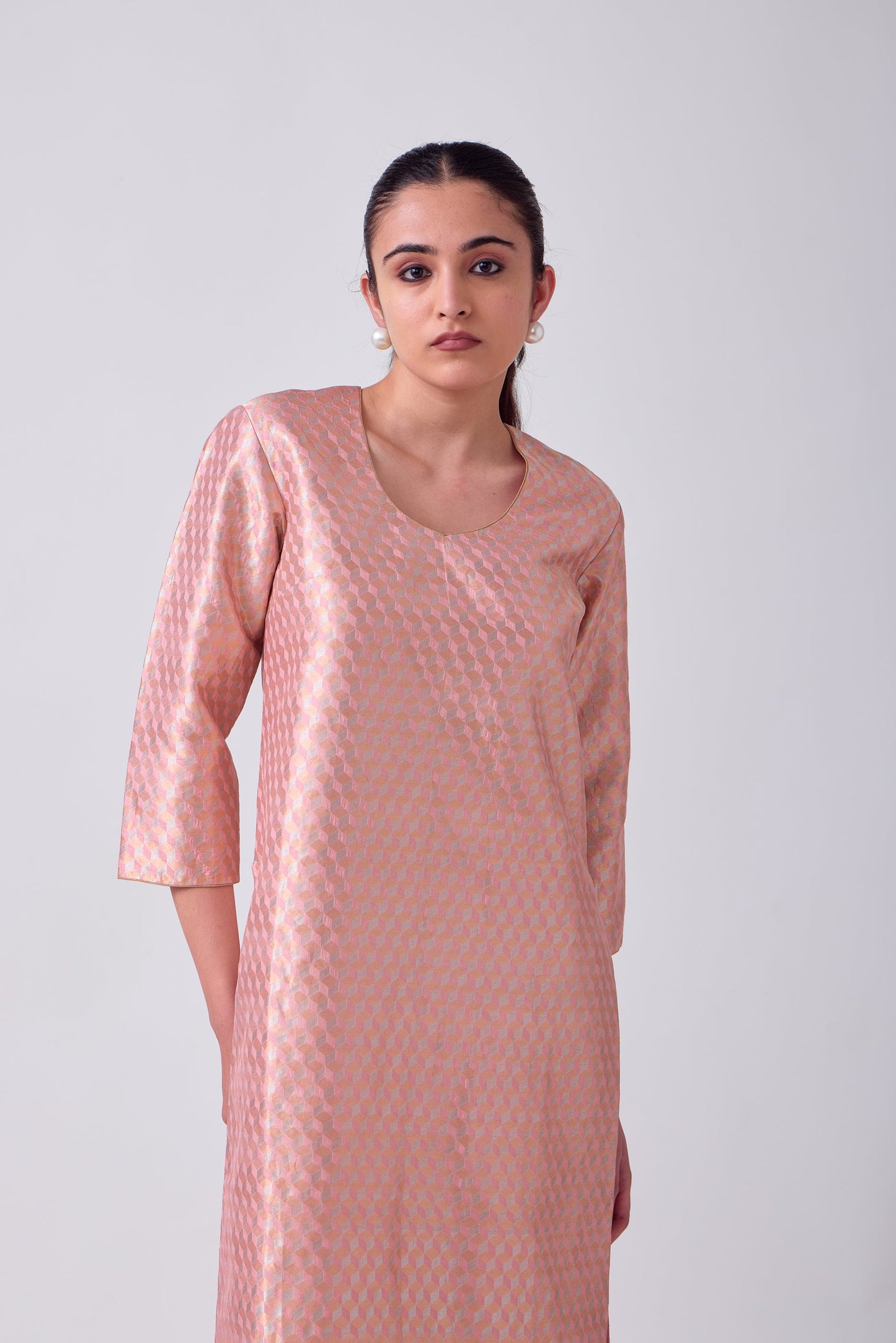 Kurta - Pink Silk Brocade
