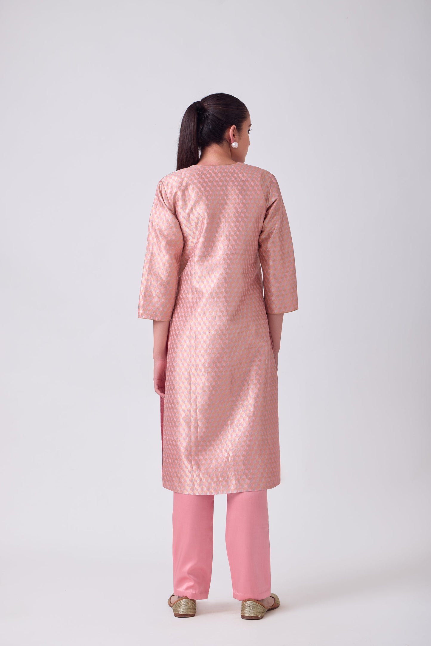 Kurta - Pink Silk Brocade