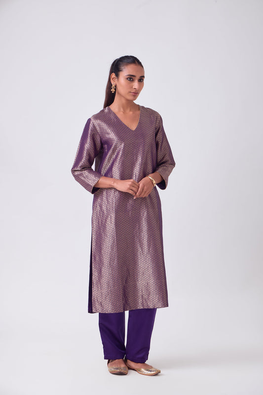Kurta - Purple Silk Brocade