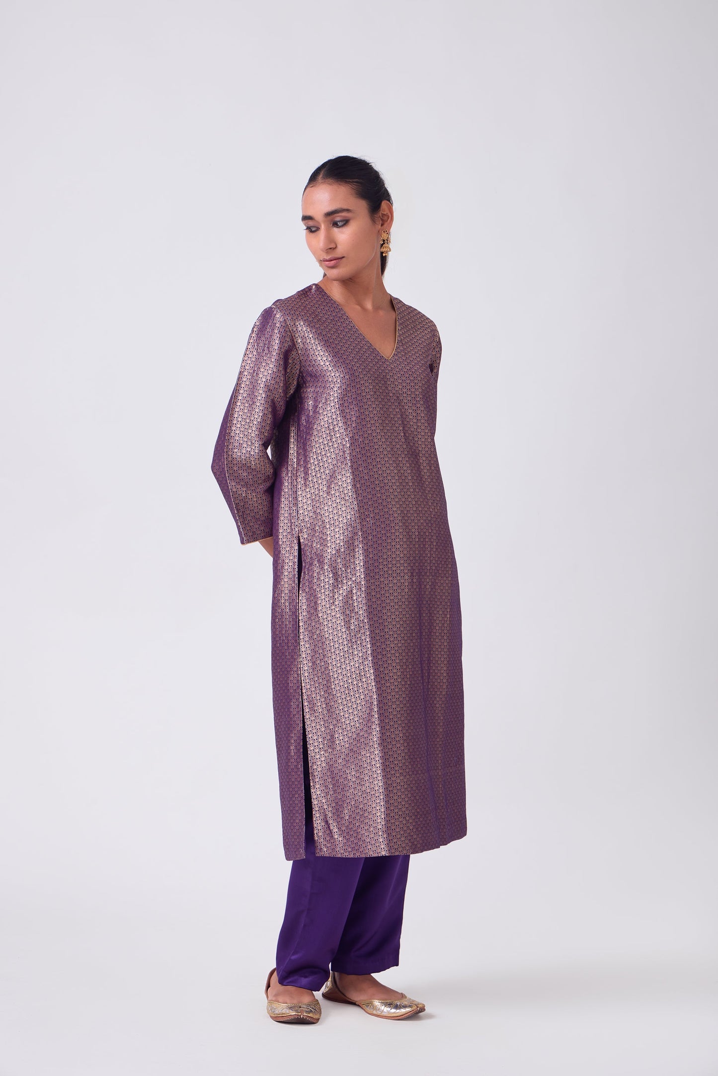 Kurta - Purple Silk Brocade