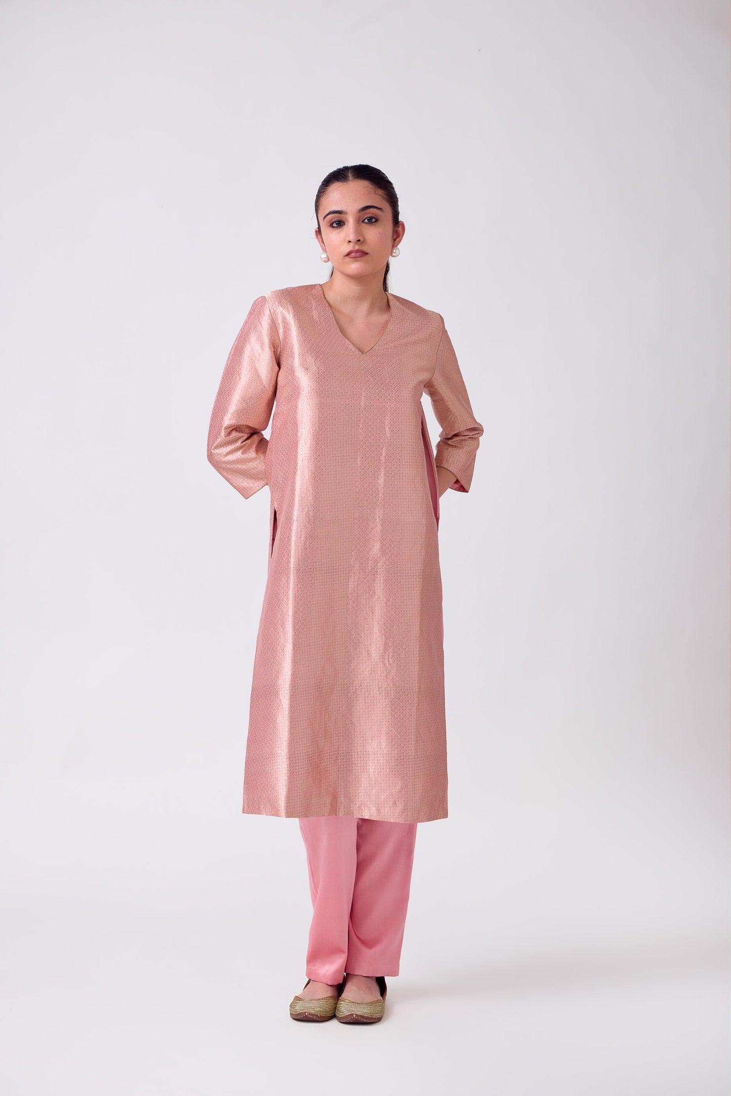 Kurta - Pink Silk Brocade