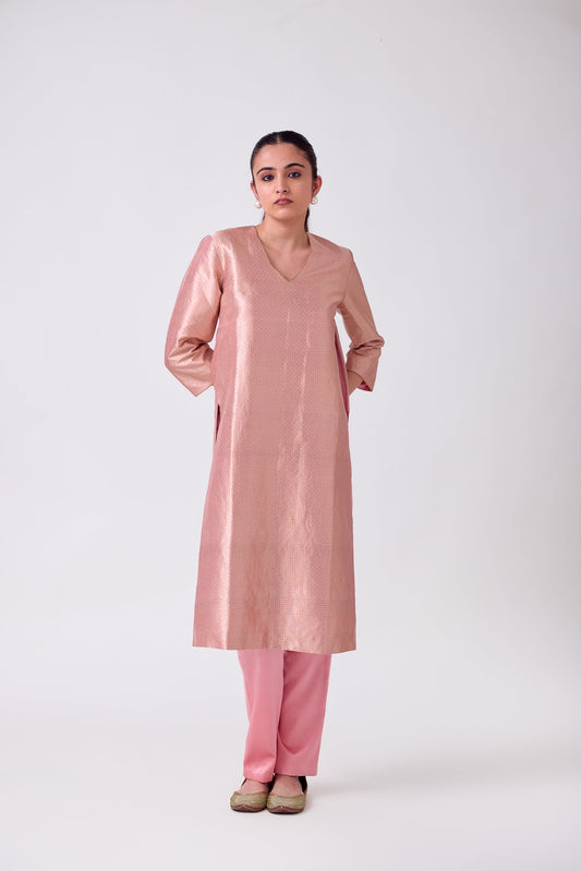 Kurta - Pink Silk Brocade
