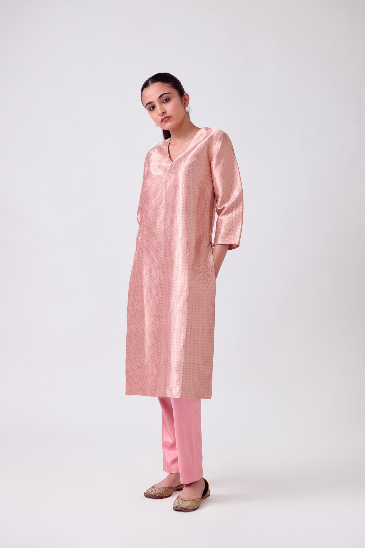 Kurta - Pink Silk Brocade
