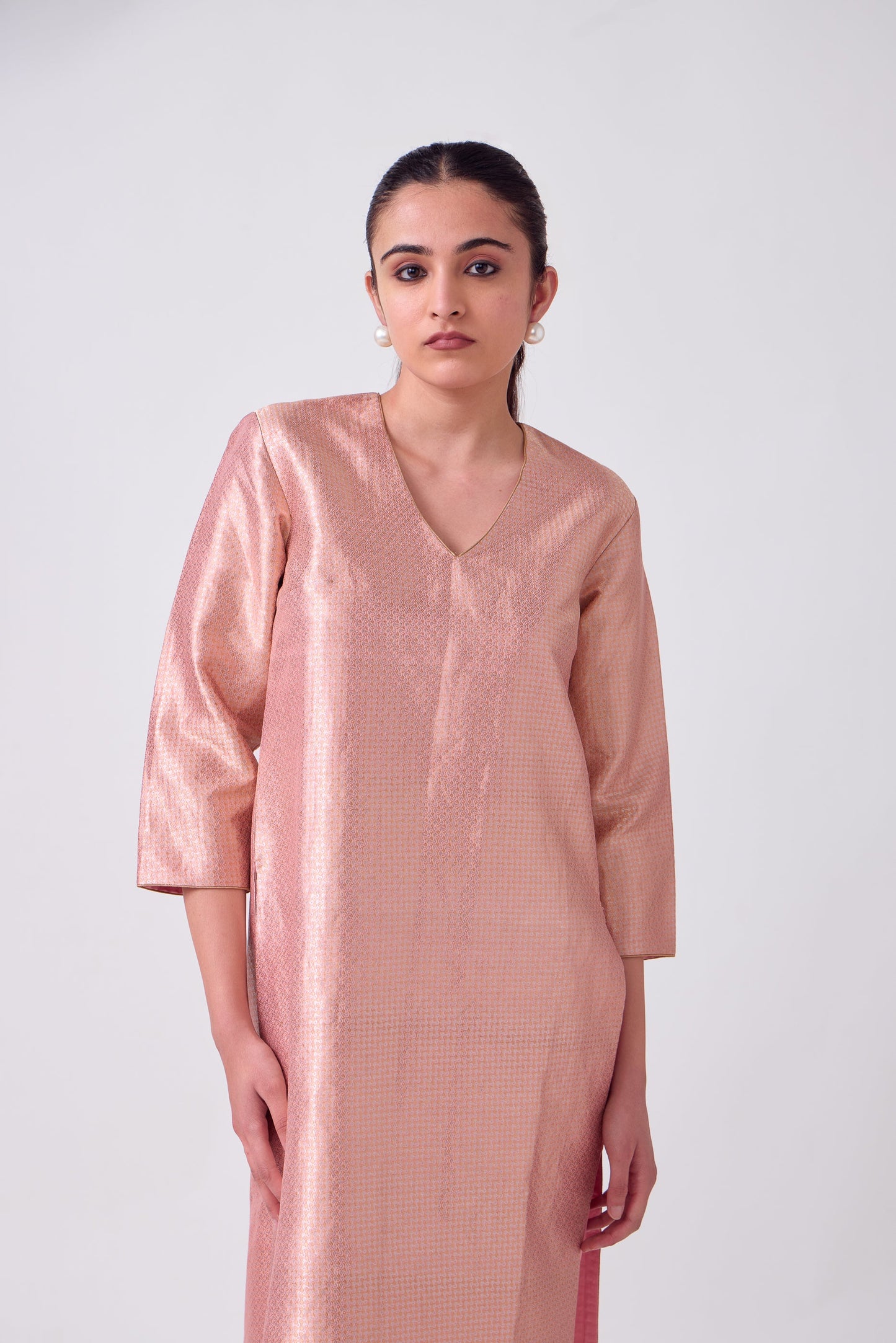 Kurta - Pink Silk Brocade