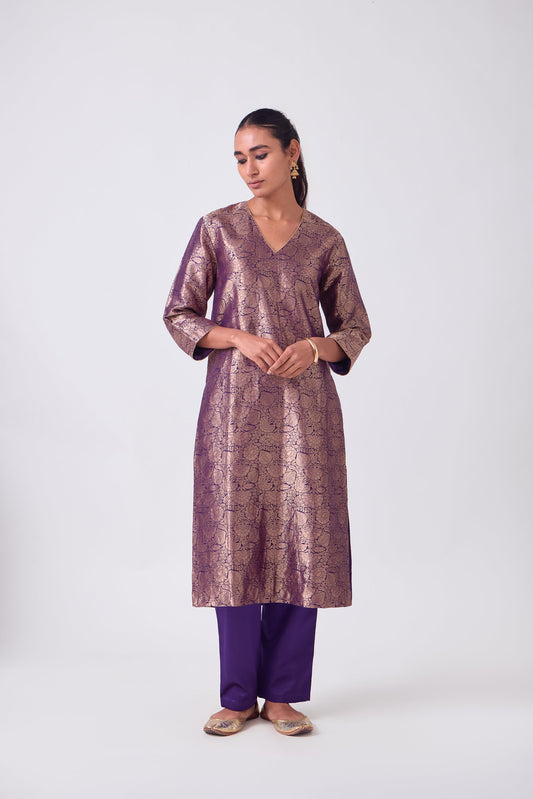 Kurta - Purple Silk Brocade