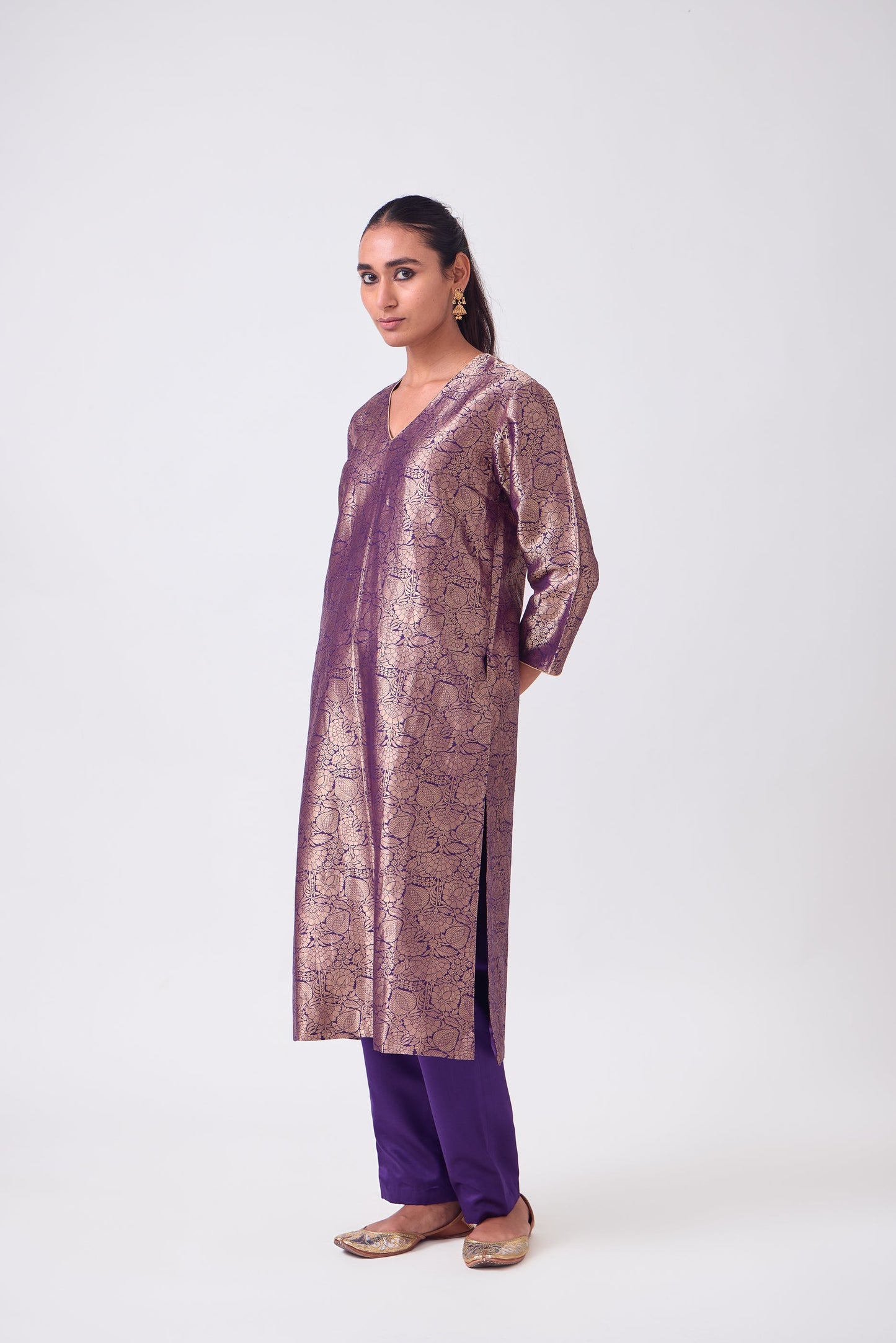 Kurta - Purple Silk Brocade