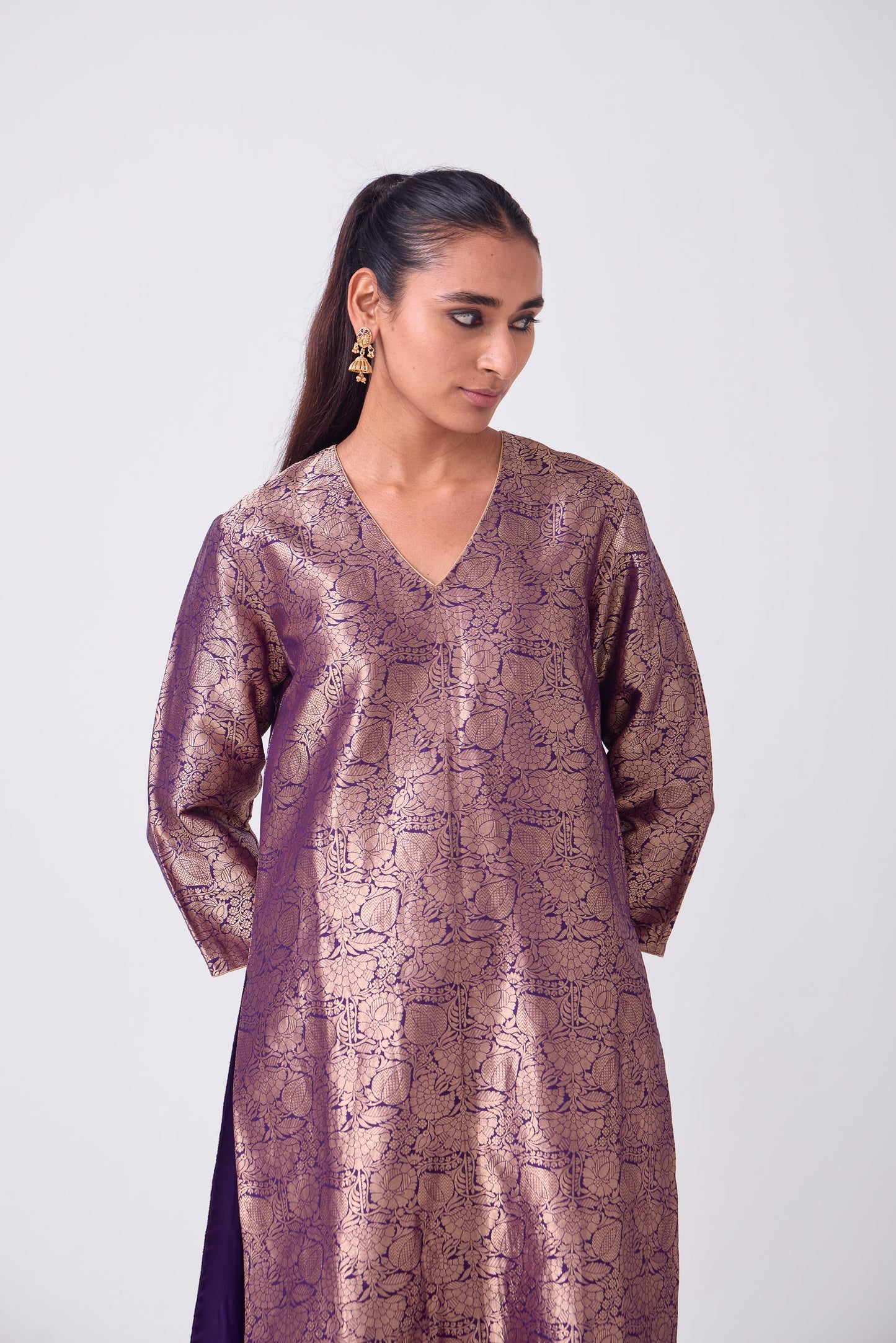 Kurta - Purple Silk Brocade