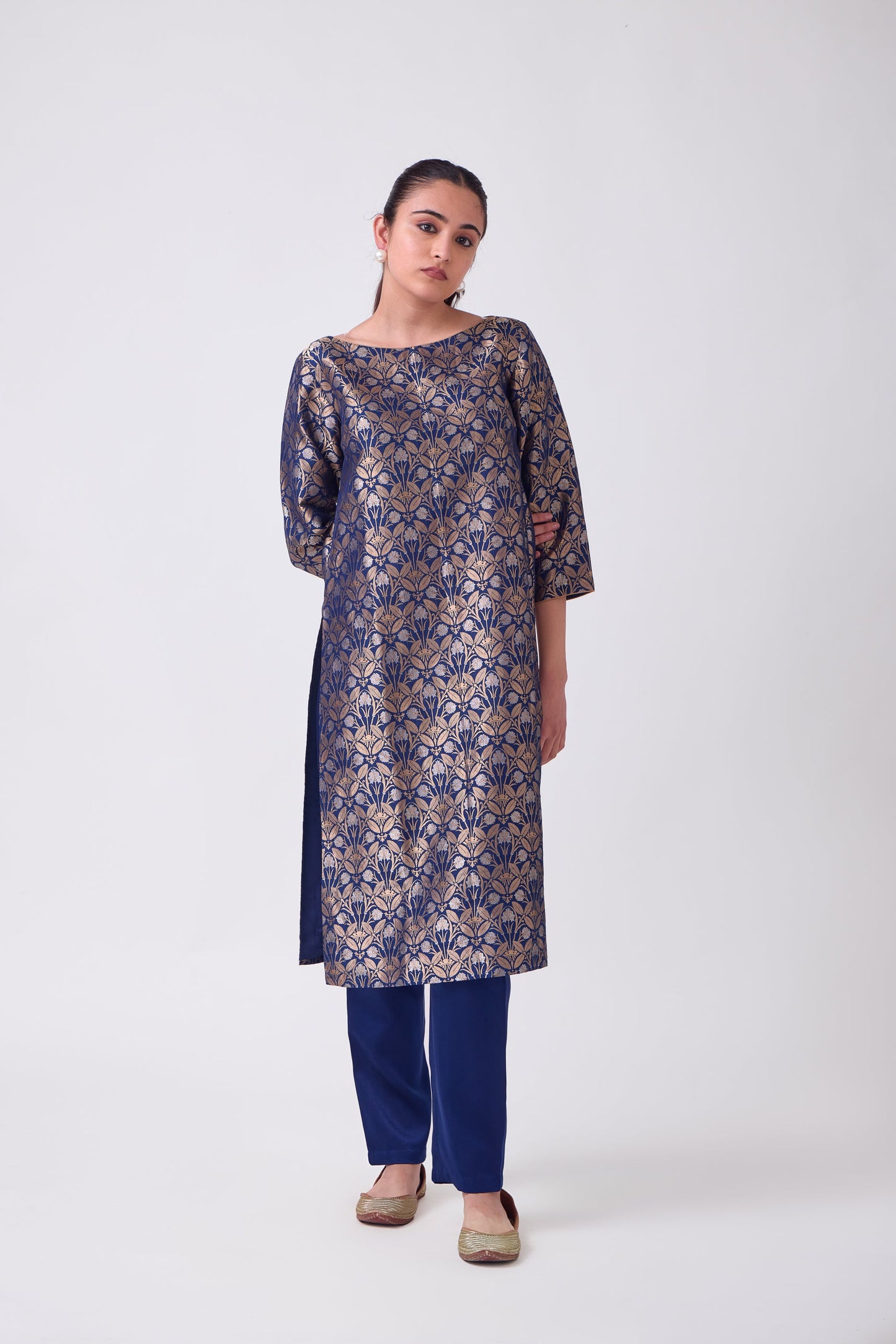 Kurta - Blue Silk Brocade