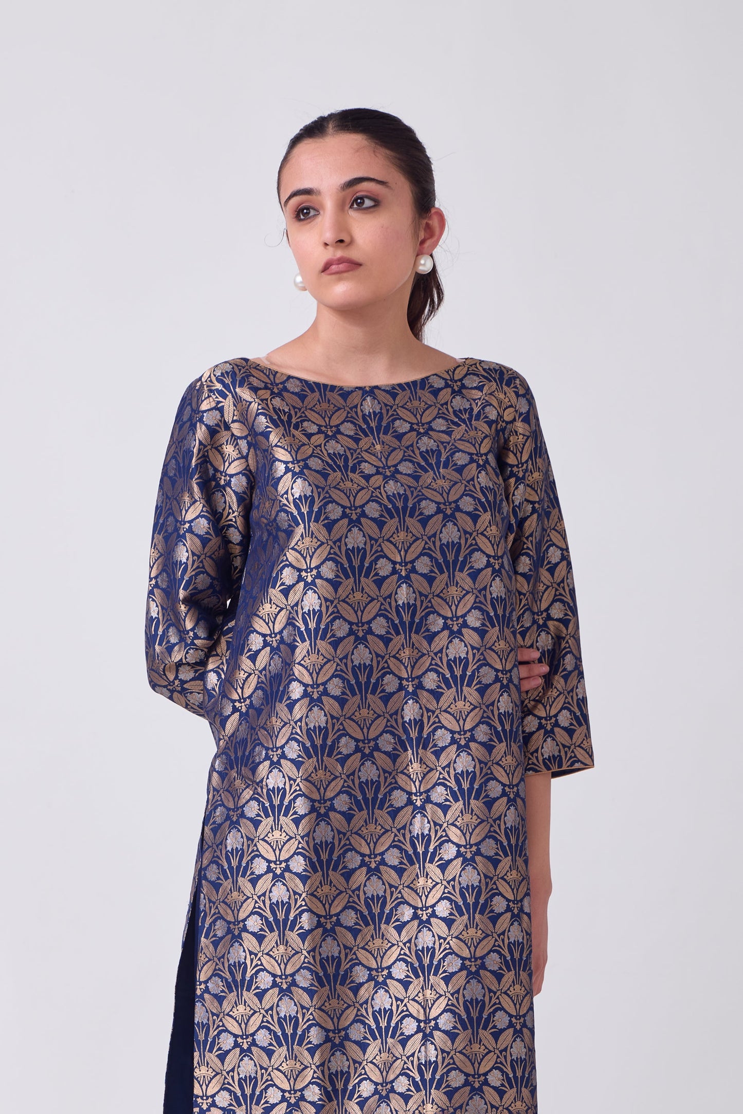 Kurta - Blue Silk Brocade