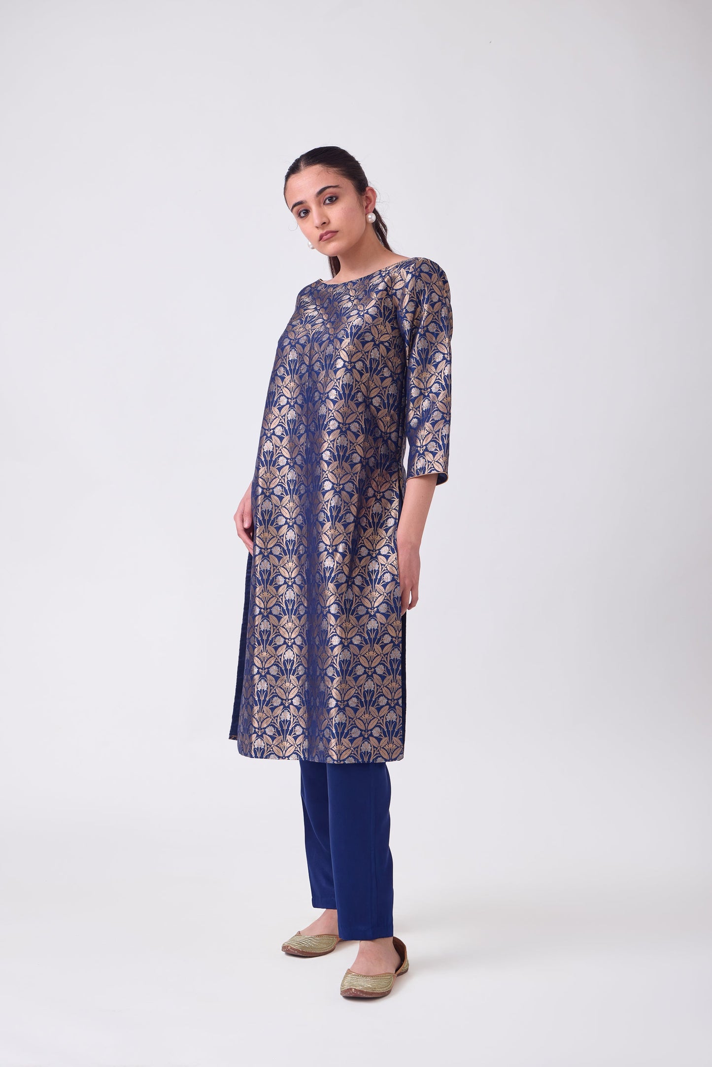 Kurta - Blue Silk Brocade