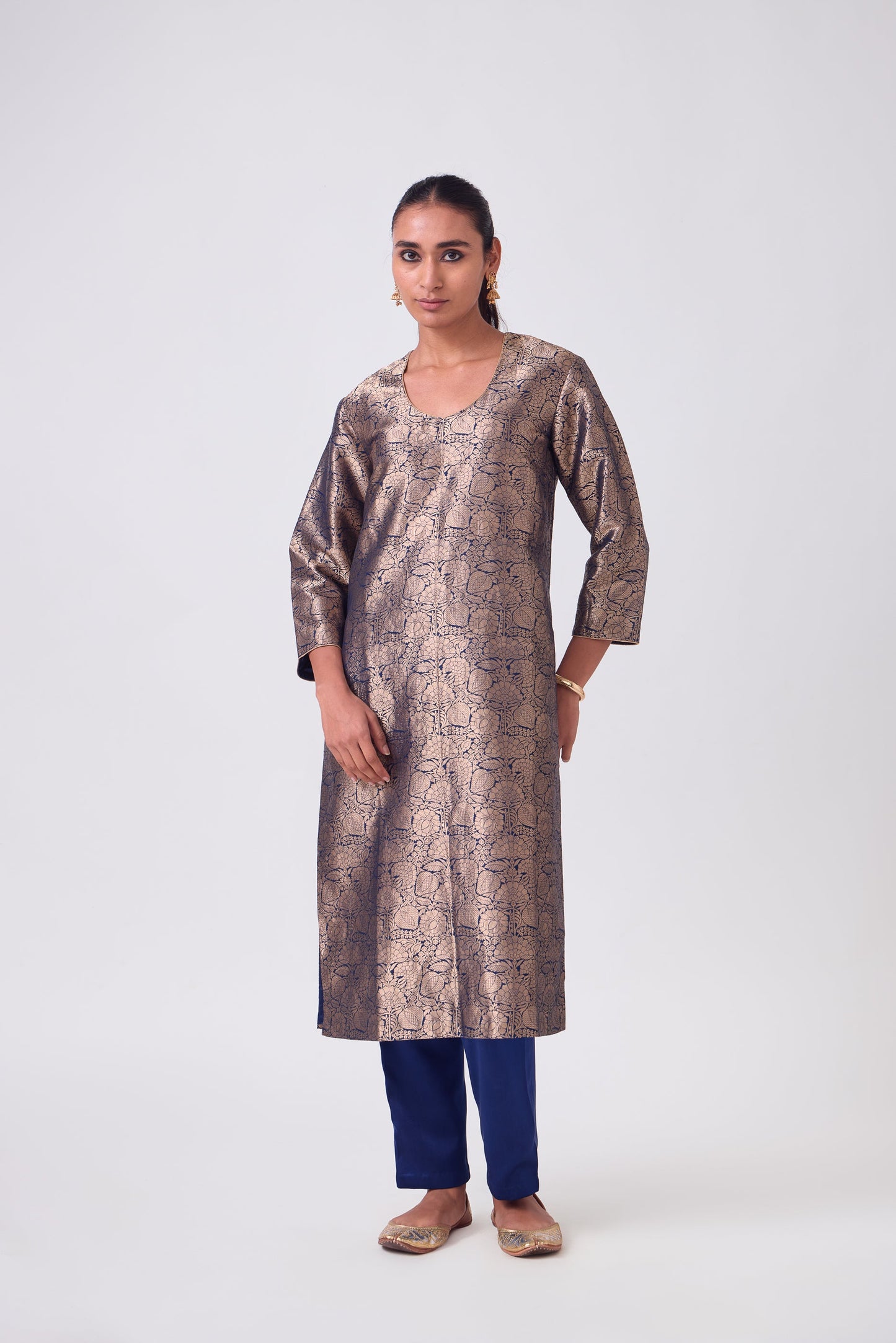 Kurta - Blue Silk Brocade