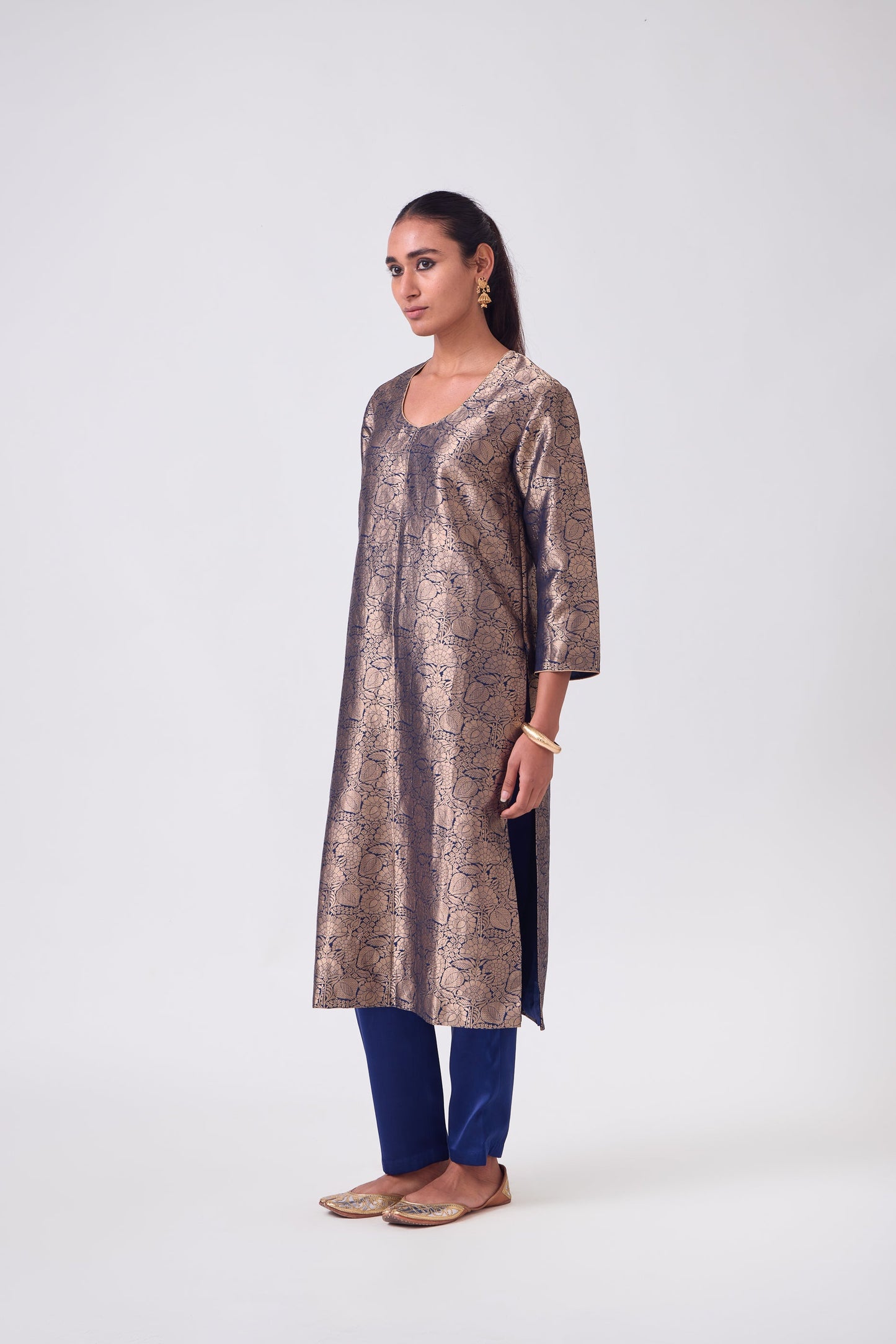Kurta - Blue Silk Brocade