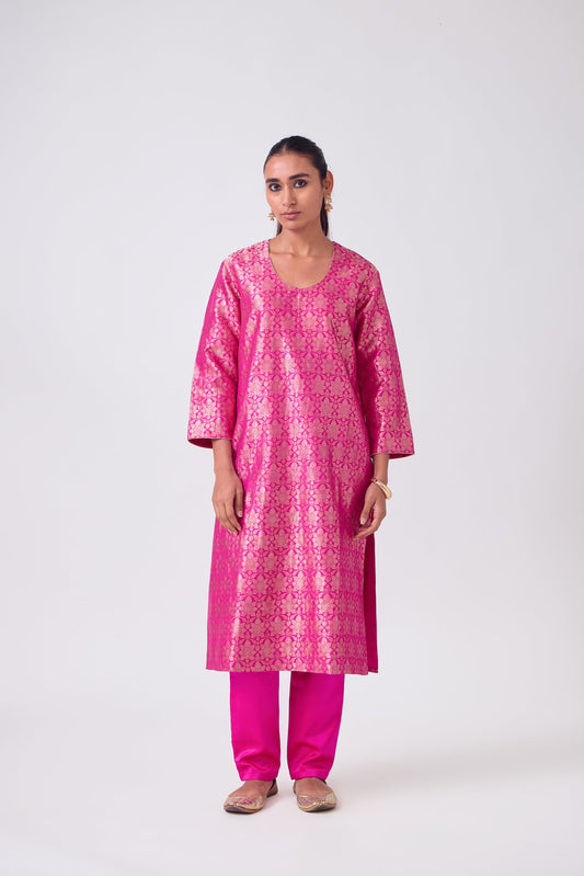 Kurta - Pink Silk Brocade