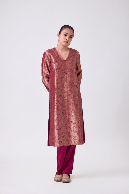 Kurta - Red Silk Brocade