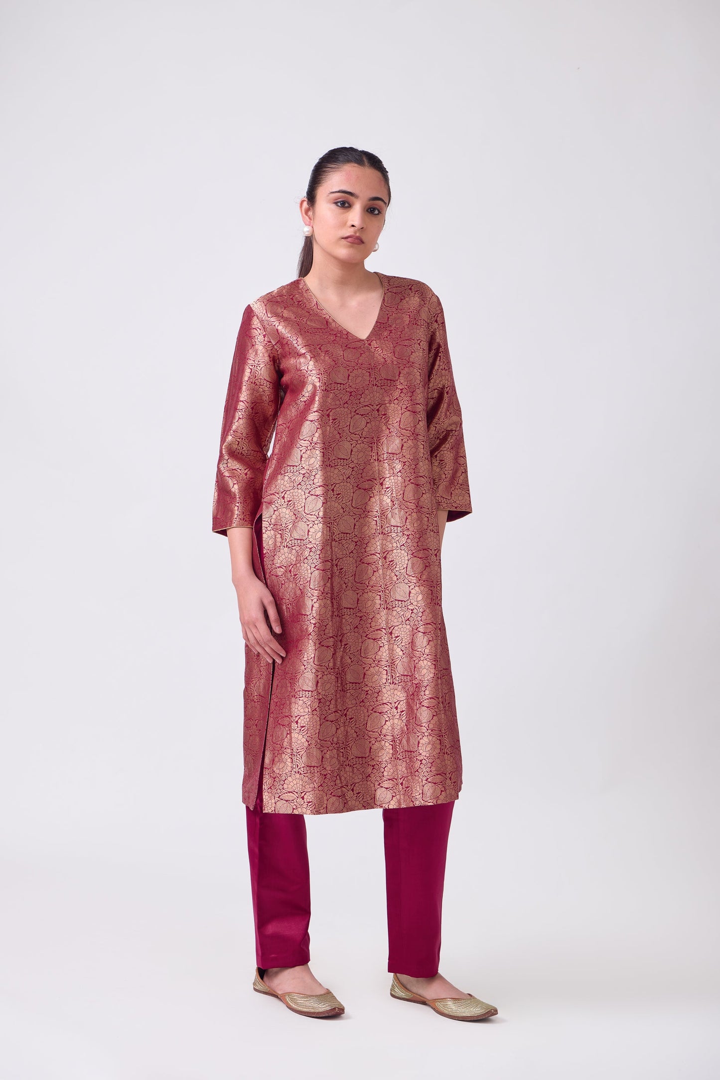 Kurta - Red Silk Brocade