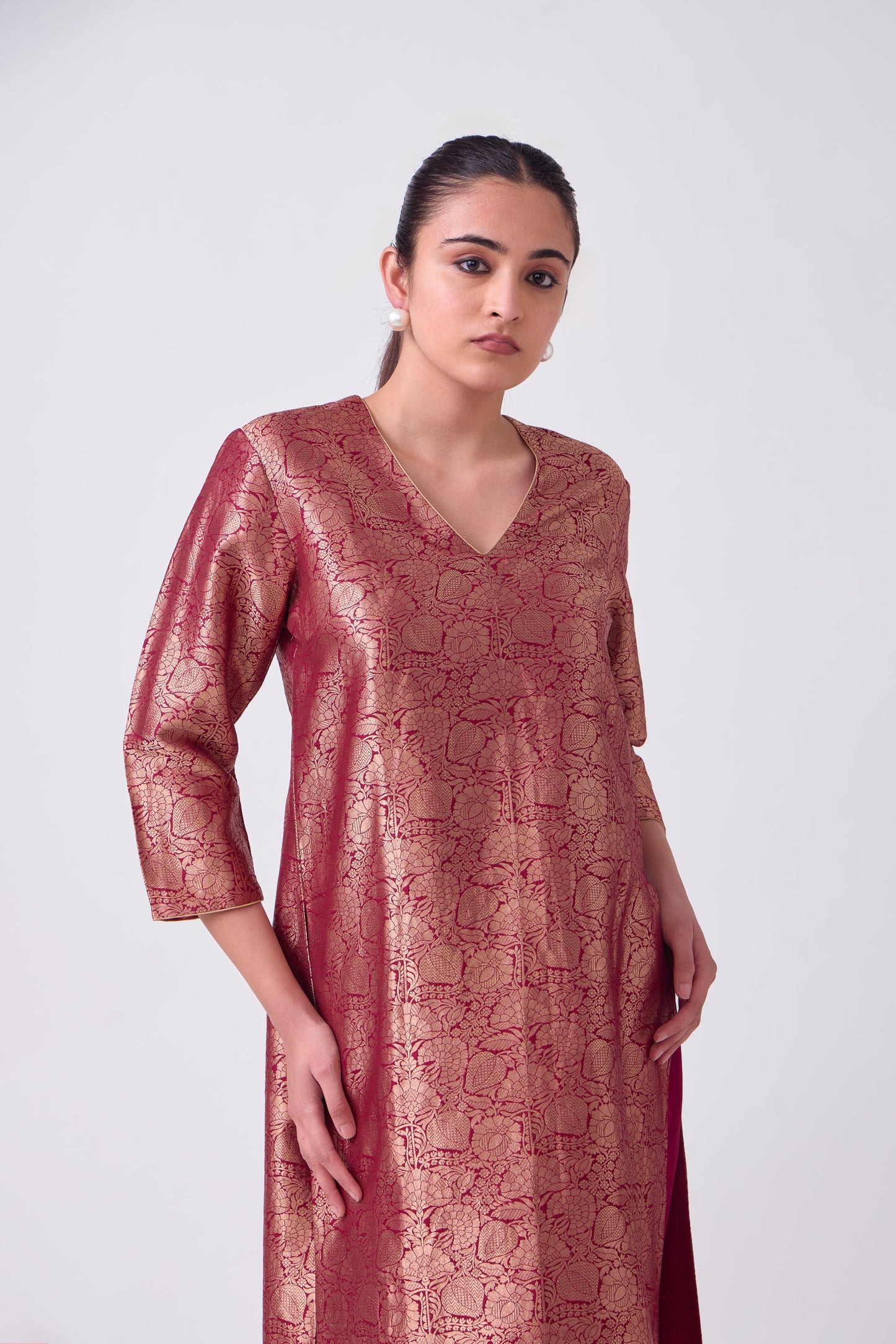 Kurta - Red Silk Brocade