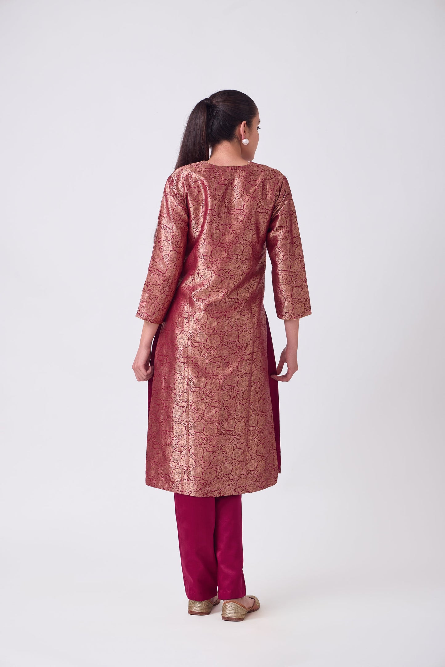 Kurta - Red Silk Brocade
