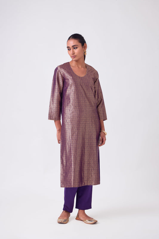 Kurta - Purple Silk Brocade