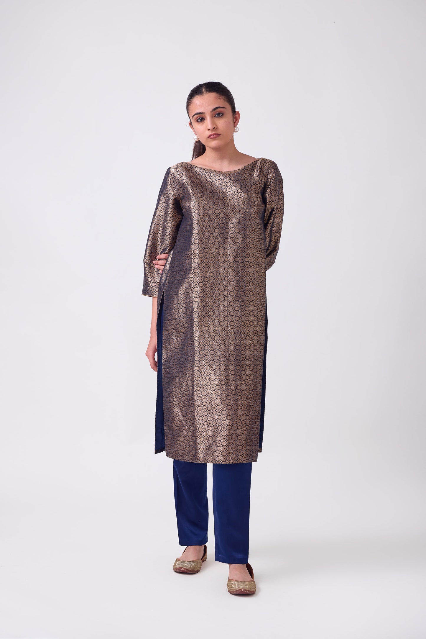 Kurta - Blue Silk Brocade