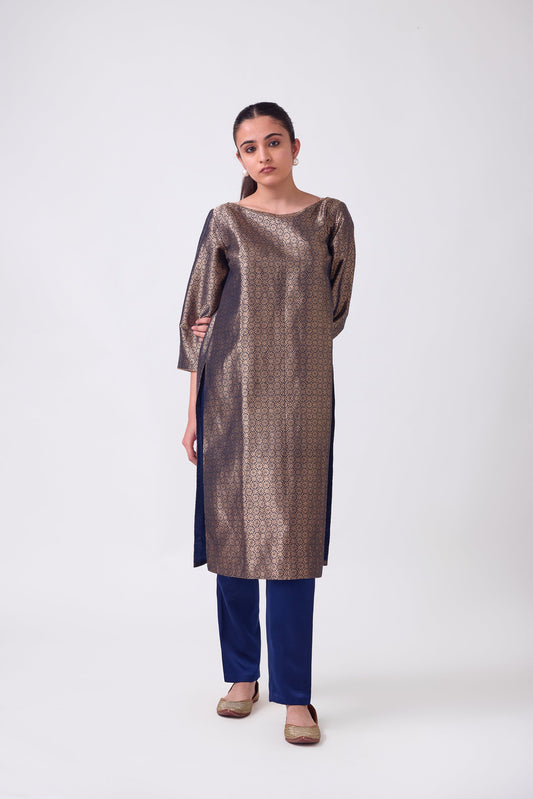 Kurta - Blue Silk Brocade