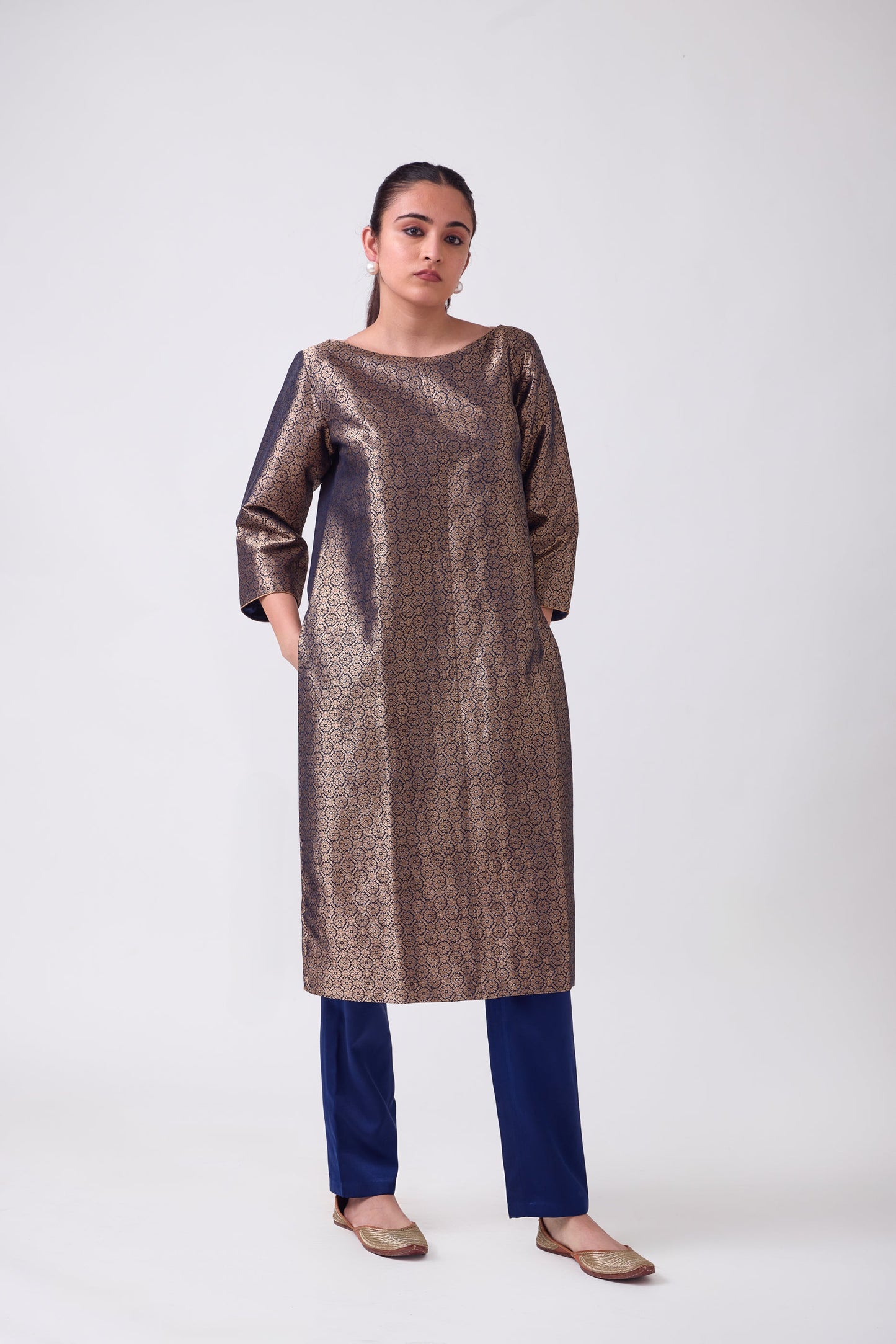 Kurta - Blue Silk Brocade