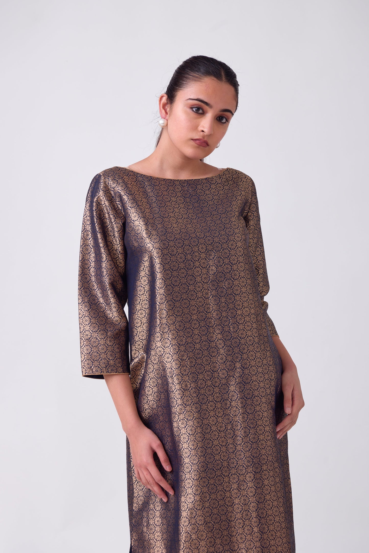 Kurta - Blue Silk Brocade