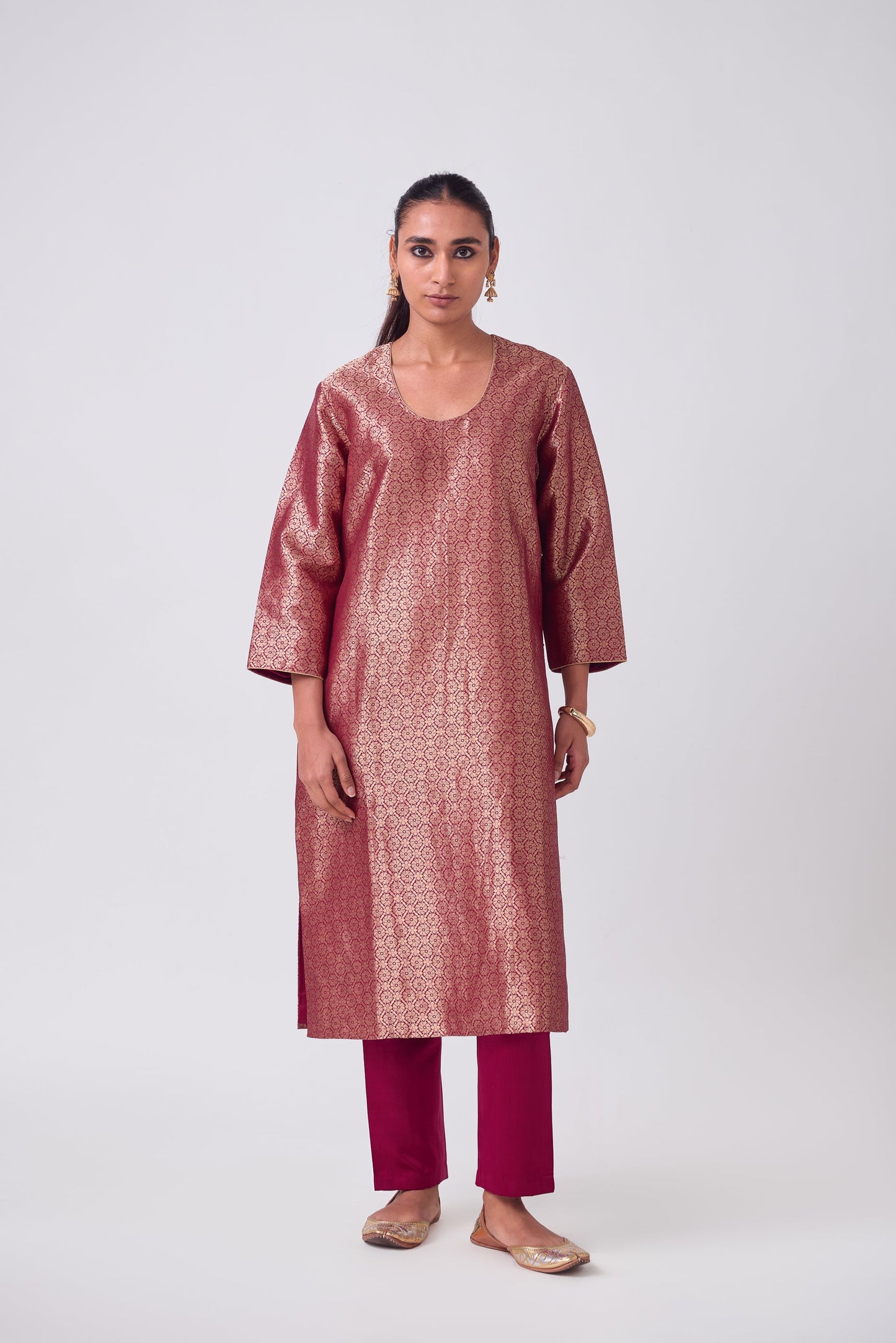 Kurta - Red Silk Brocade