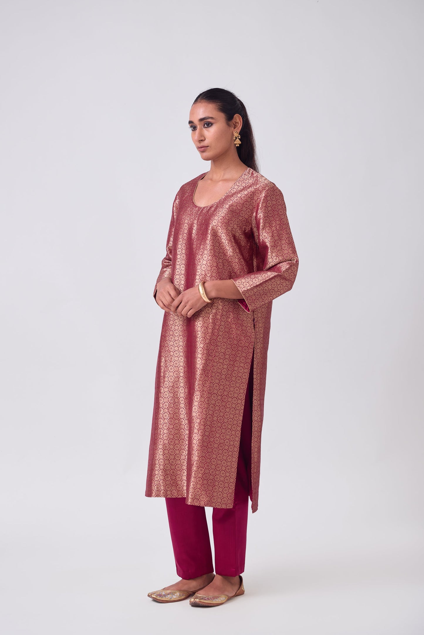 Kurta - Red Silk Brocade