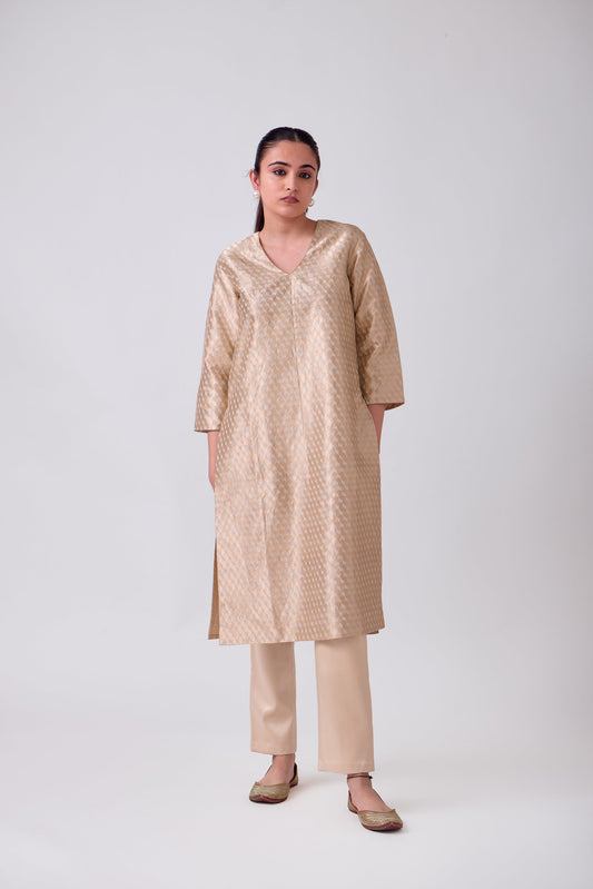 Kurta - Beige Silk Brocade