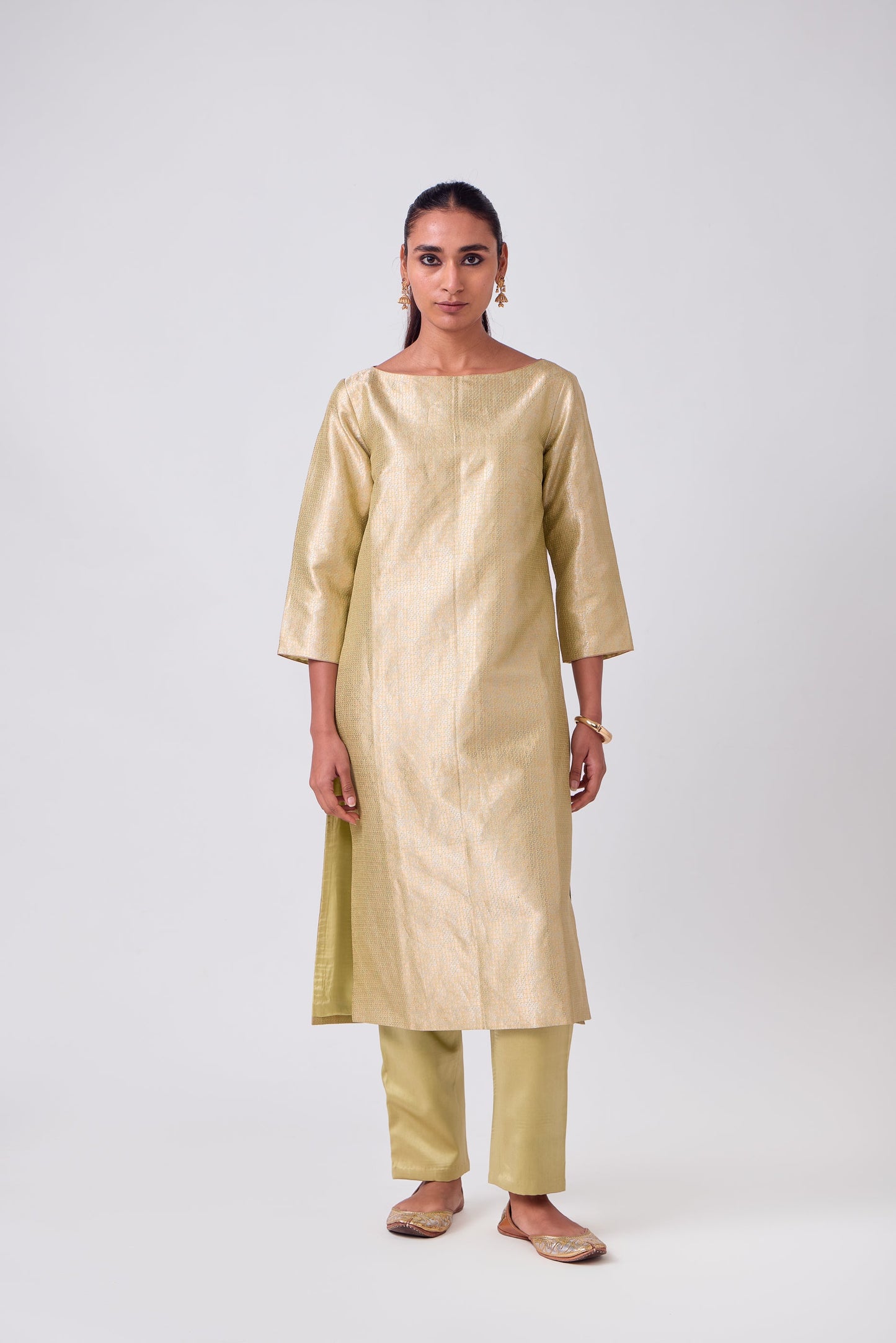 Kurta - Lime Yellow Silk Brocade