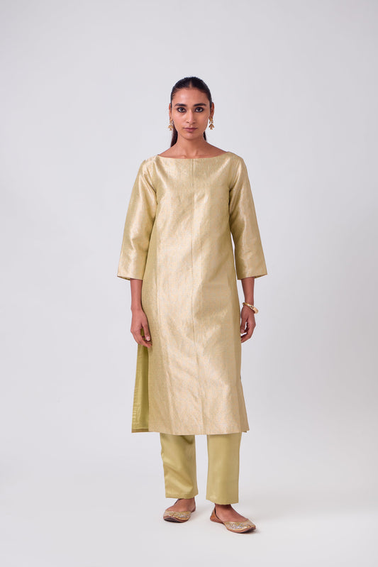 Kurta - Lime Yellow Silk Brocade