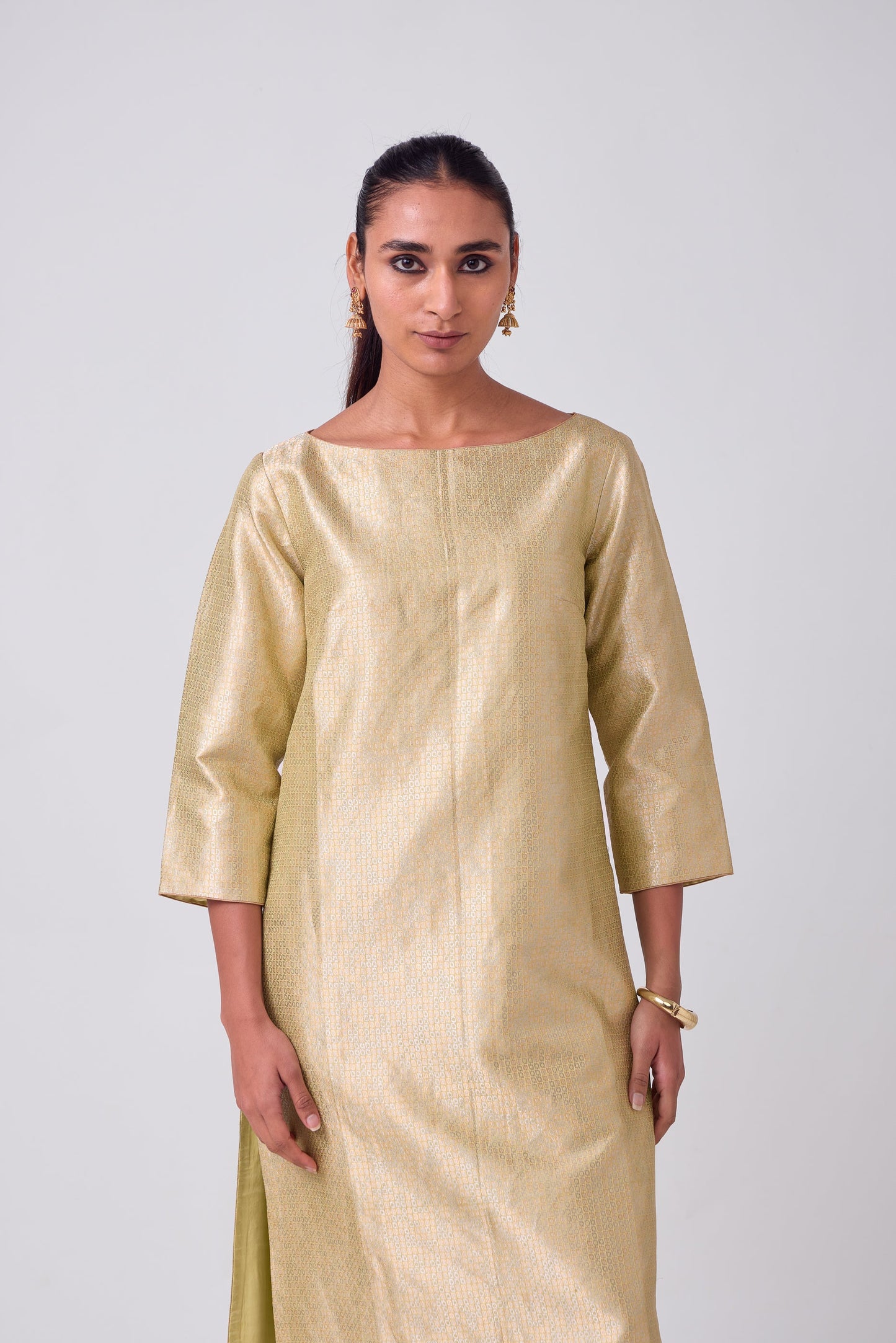 Kurta - Lime Yellow Silk Brocade
