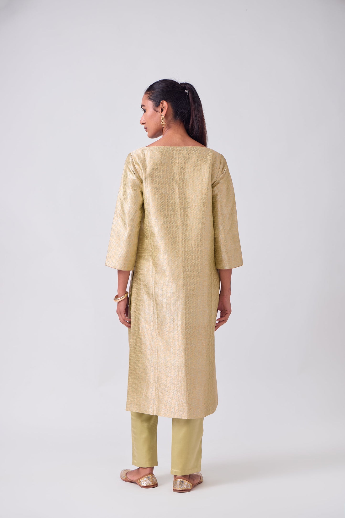 Kurta - Lime Yellow Silk Brocade