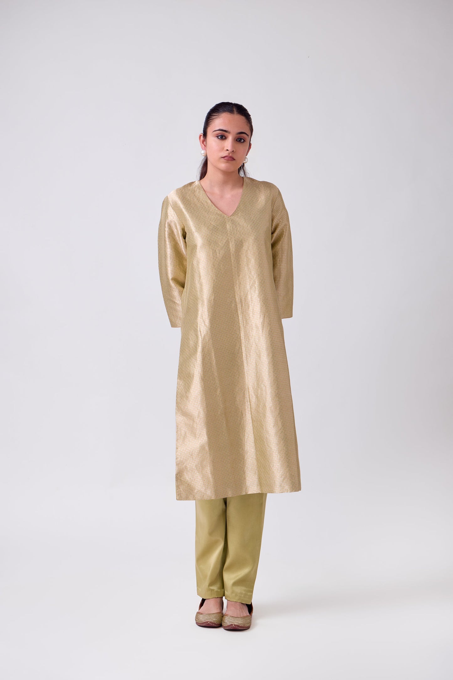 Kurta - Lime Yellow Silk Brocade