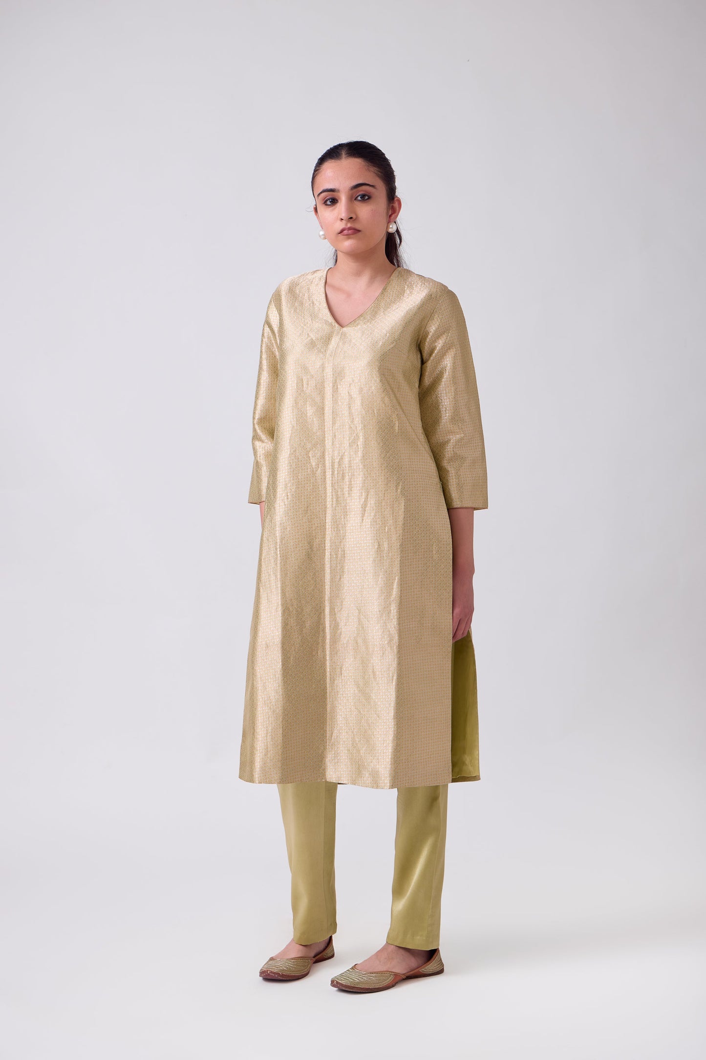 Kurta - Lime Yellow Silk Brocade