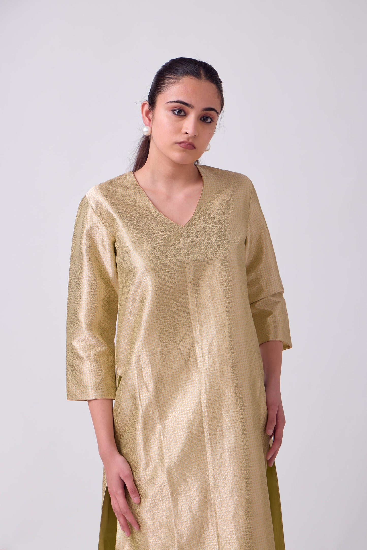 Kurta - Lime Yellow Silk Brocade