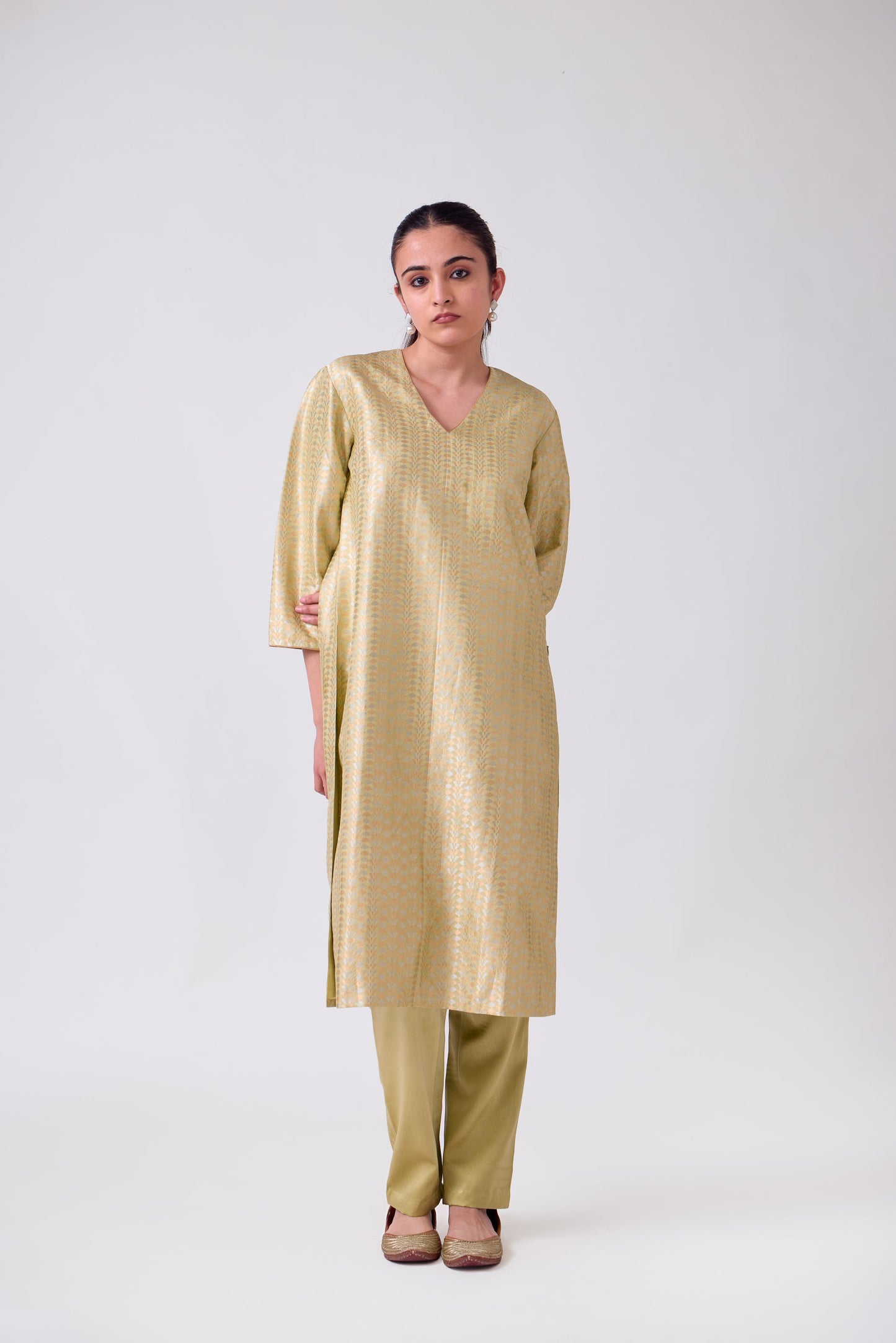 Kurta - Lime Yellow Silk Brocade