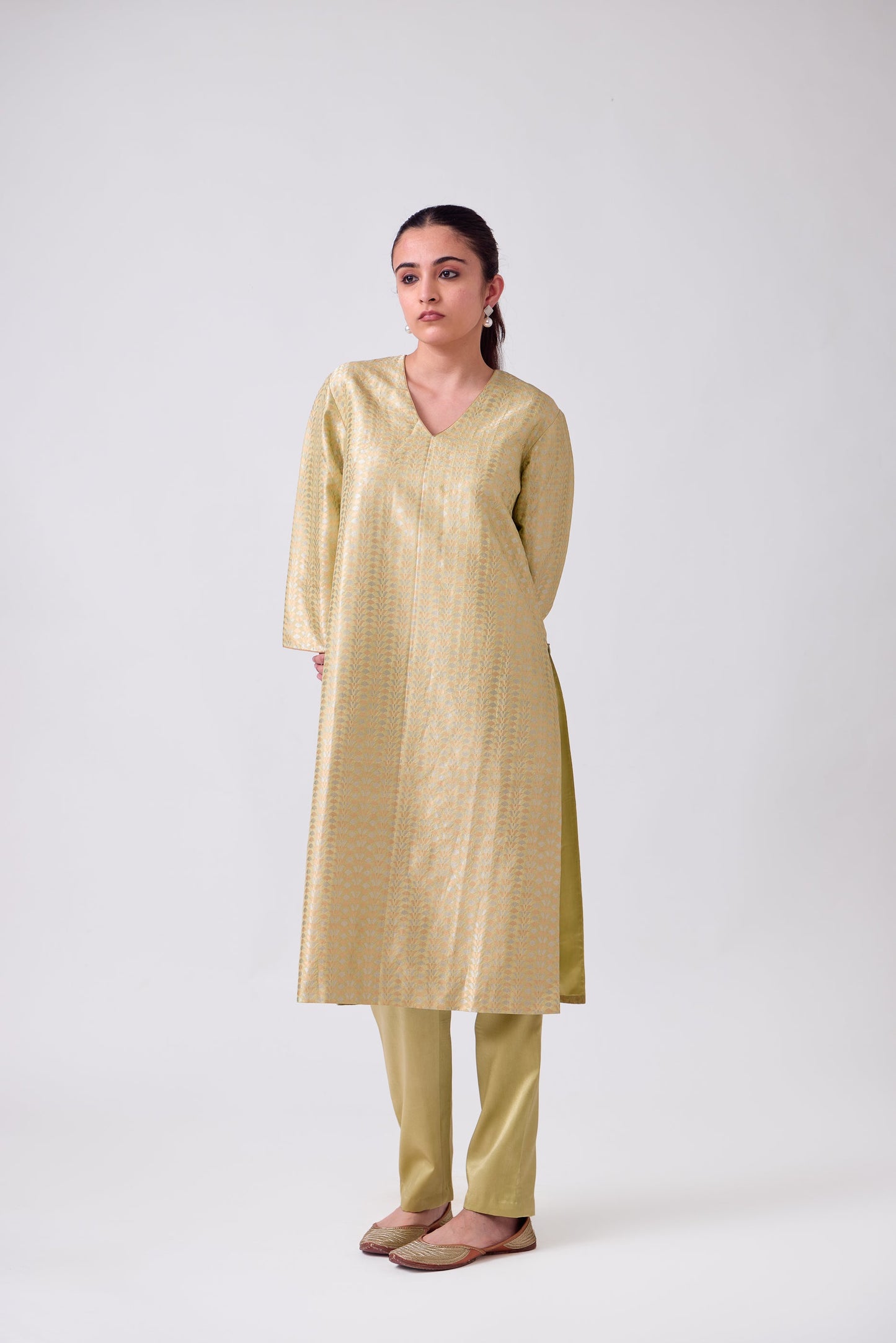 Kurta - Lime Yellow Silk Brocade
