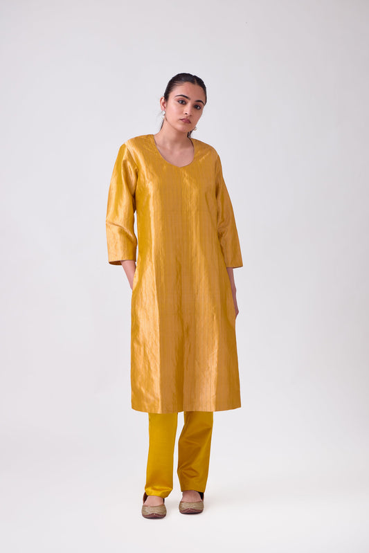 Kurta - Mustard Silk Brocade